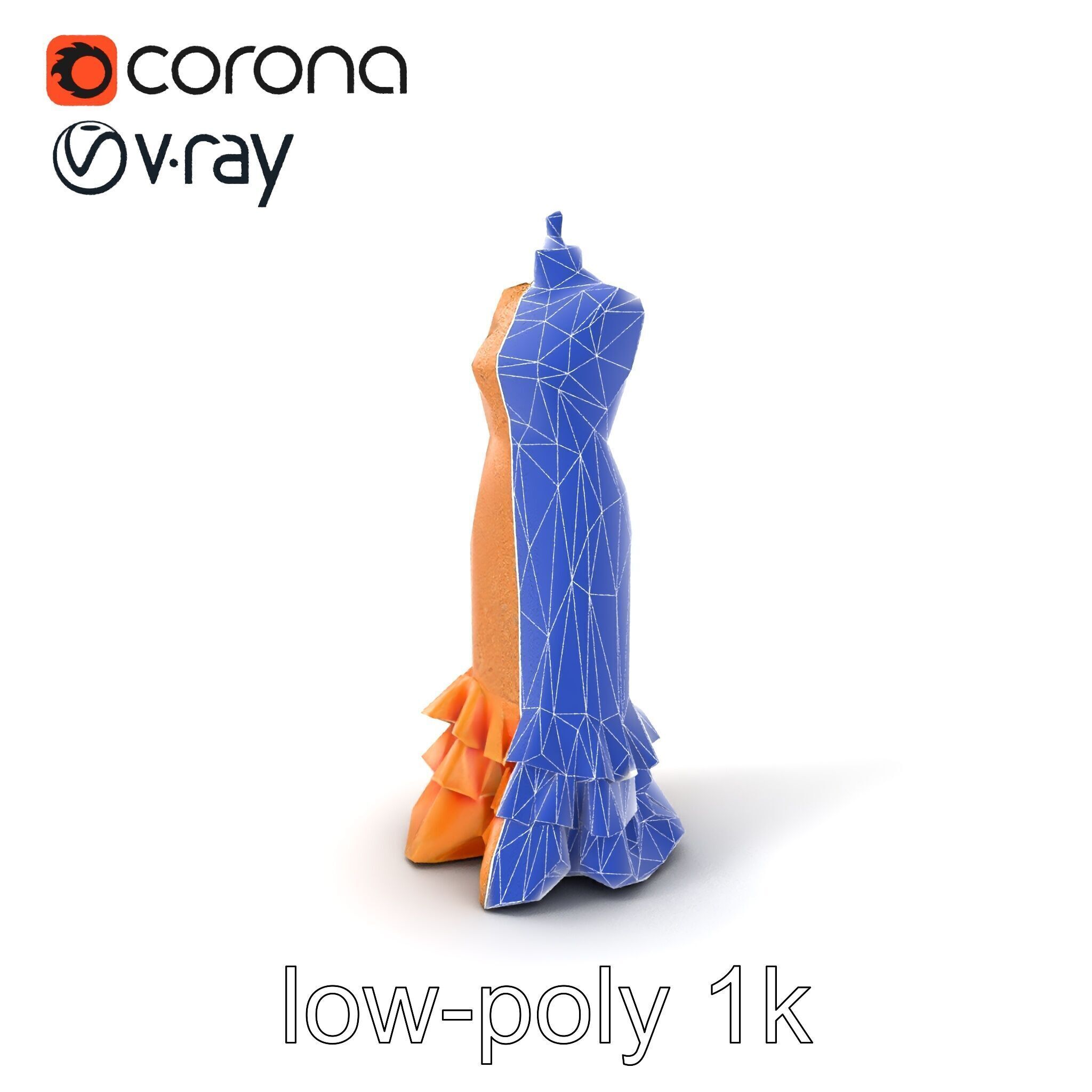 Sequined Gold Evening Gown Model Pack Low-poly 3D model_6