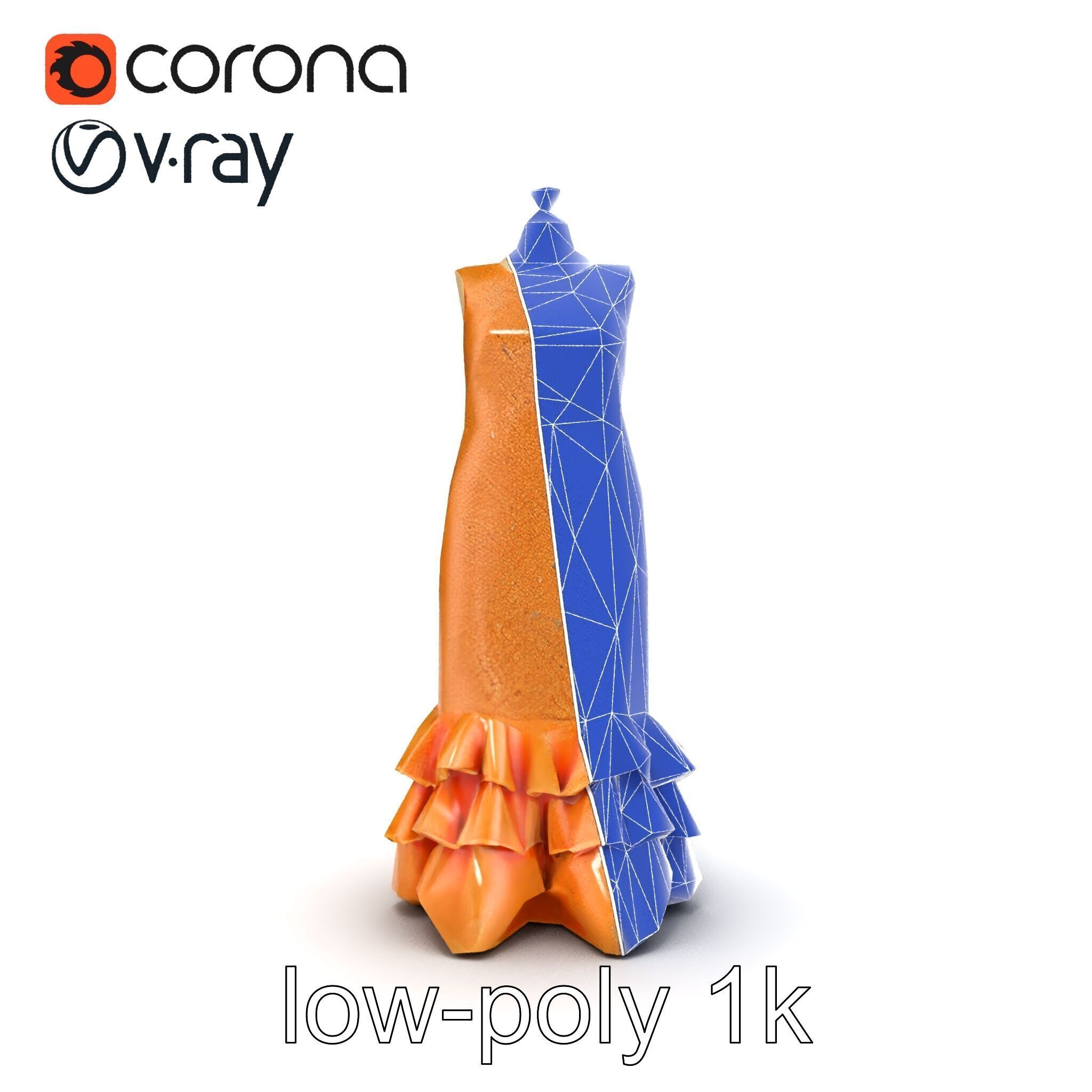 Sequined Gold Evening Gown Model Pack Low-poly 3D model_19