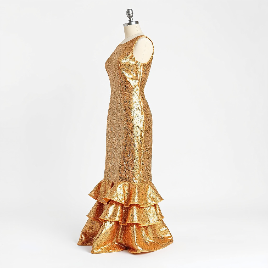 Sequined Gold Evening Gown Model Pack Low-poly 3D model_3