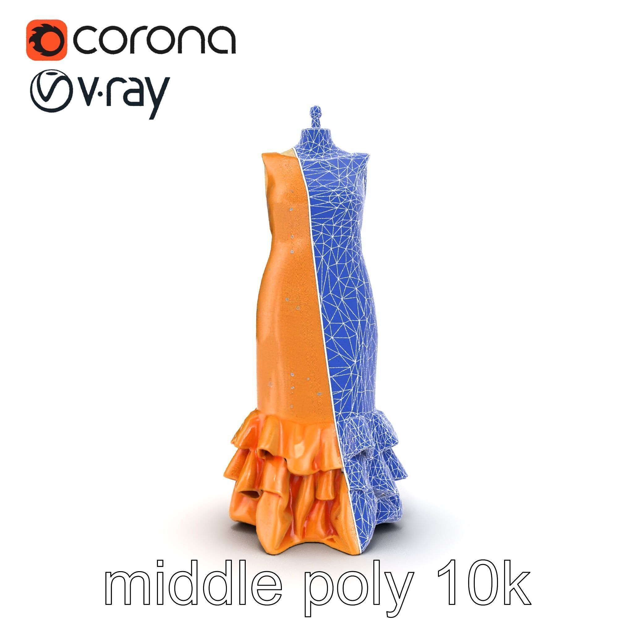 Sequined Gold Evening Gown Model Pack Low-poly 3D model_23