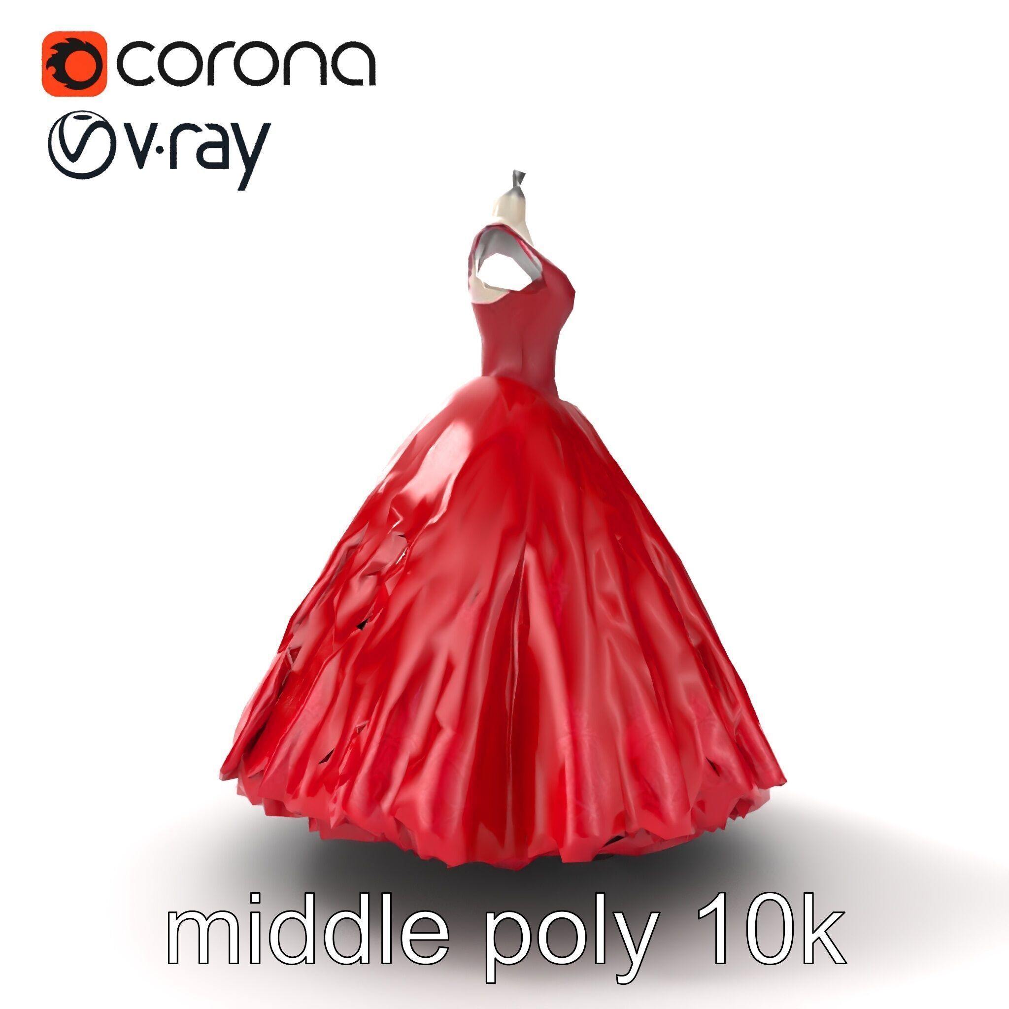Elegant Ball Gown Deep Red Model Pack Low-poly 3D model_14