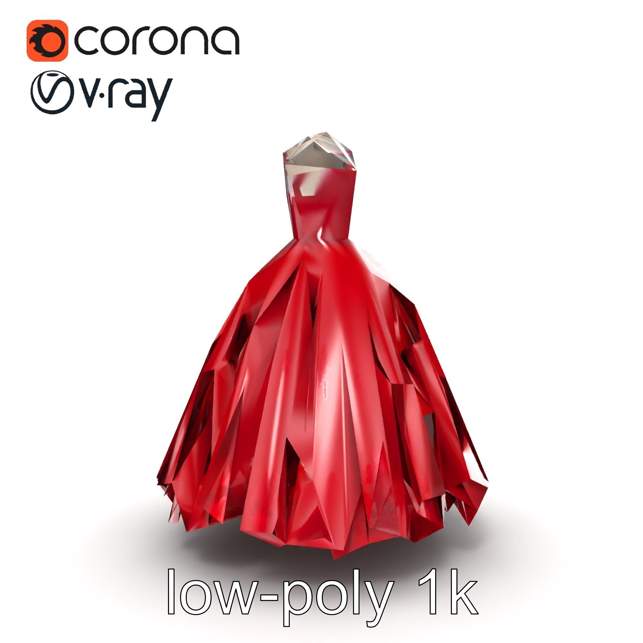 Elegant Ball Gown Deep Red Model Pack Low-poly 3D model_26