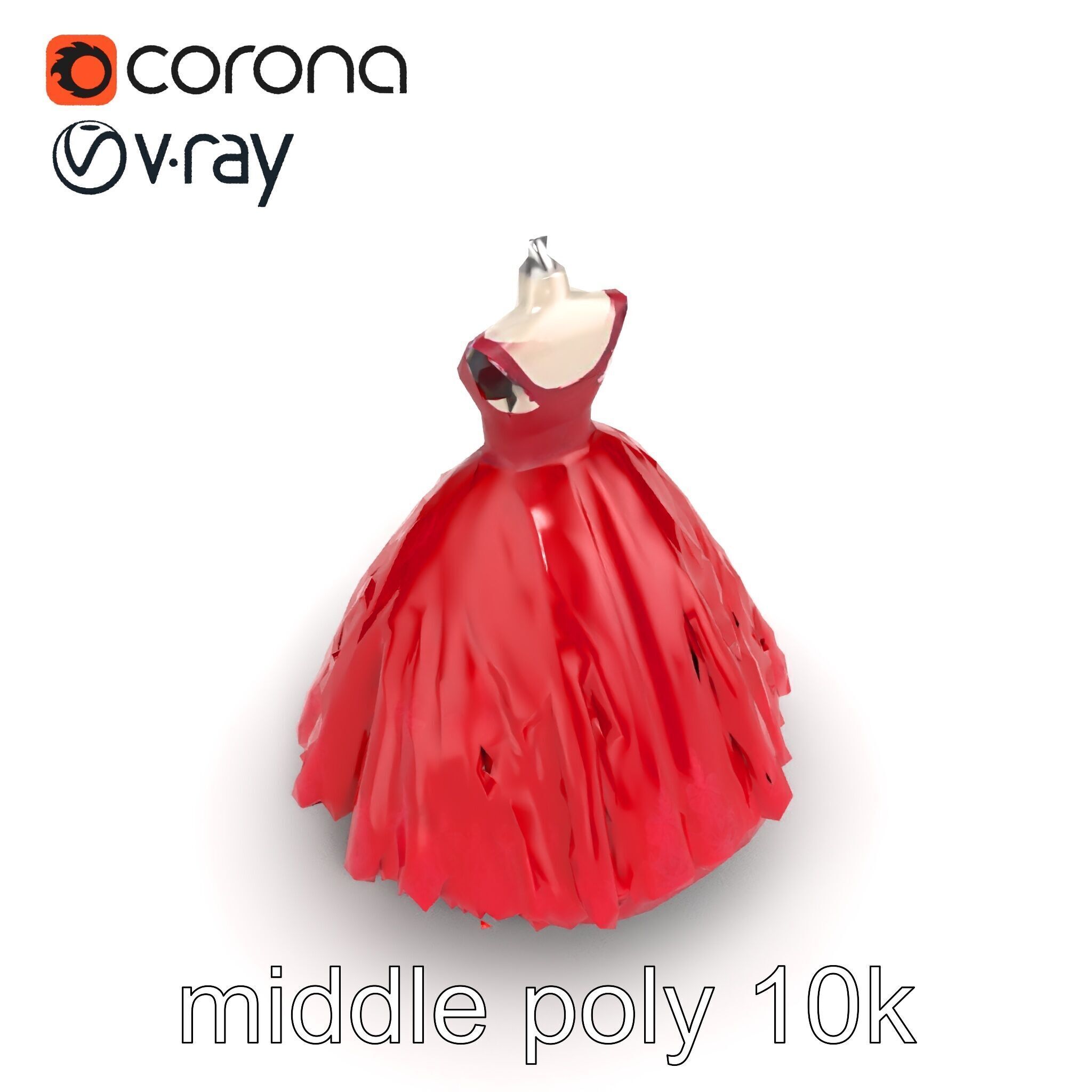 Elegant Ball Gown Deep Red Model Pack Low-poly 3D model_10
