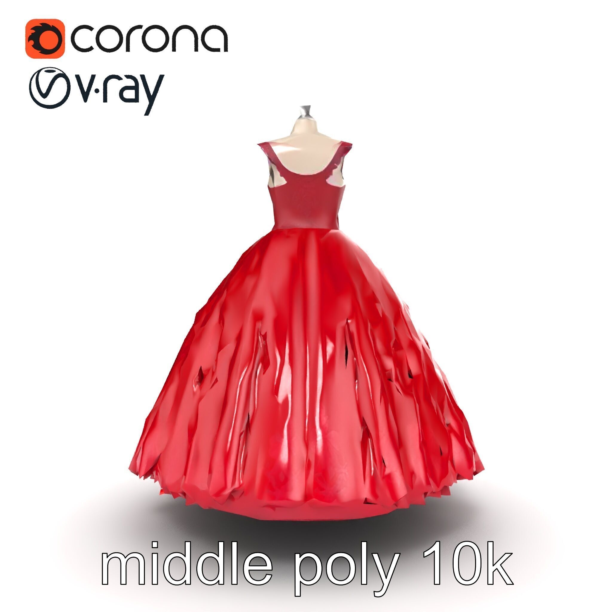 Elegant Ball Gown Deep Red Model Pack Low-poly 3D model_24