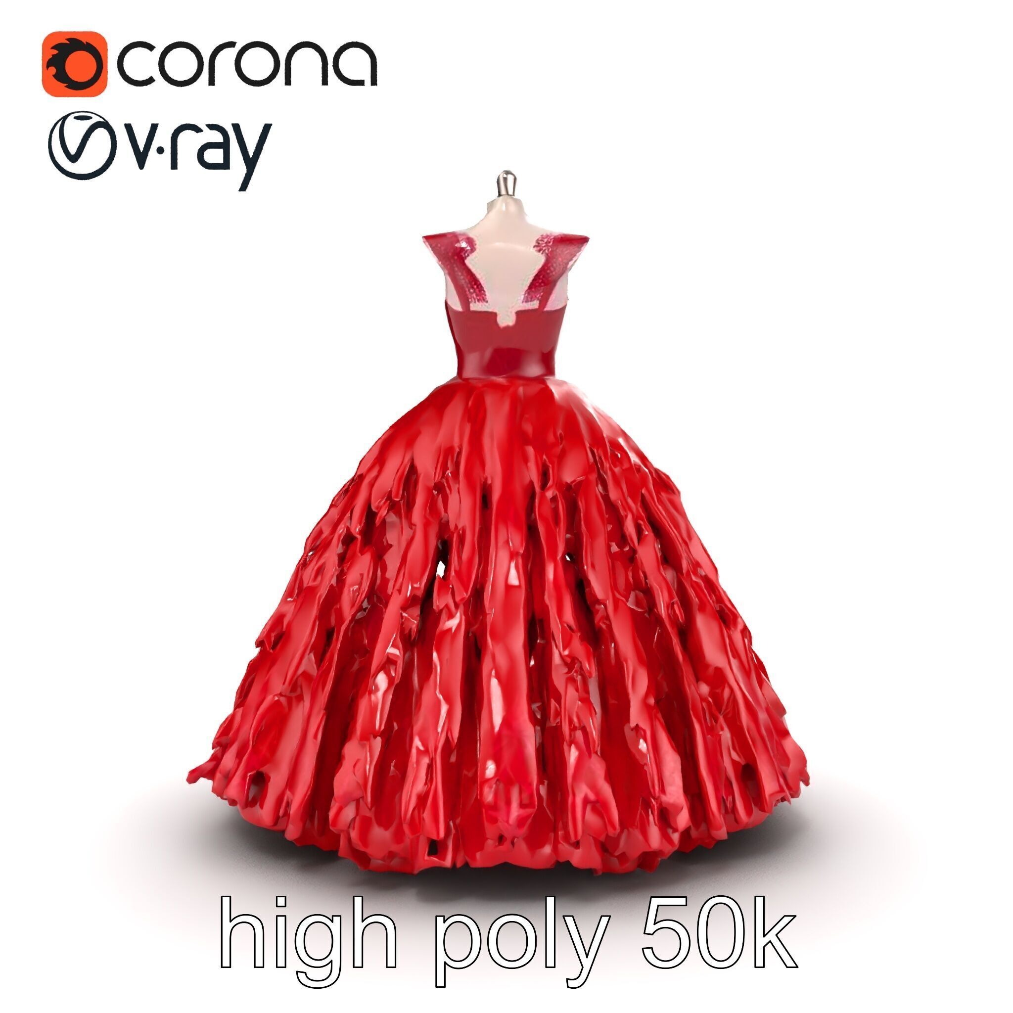 Elegant Ball Gown Deep Red Model Pack Low-poly 3D model_18