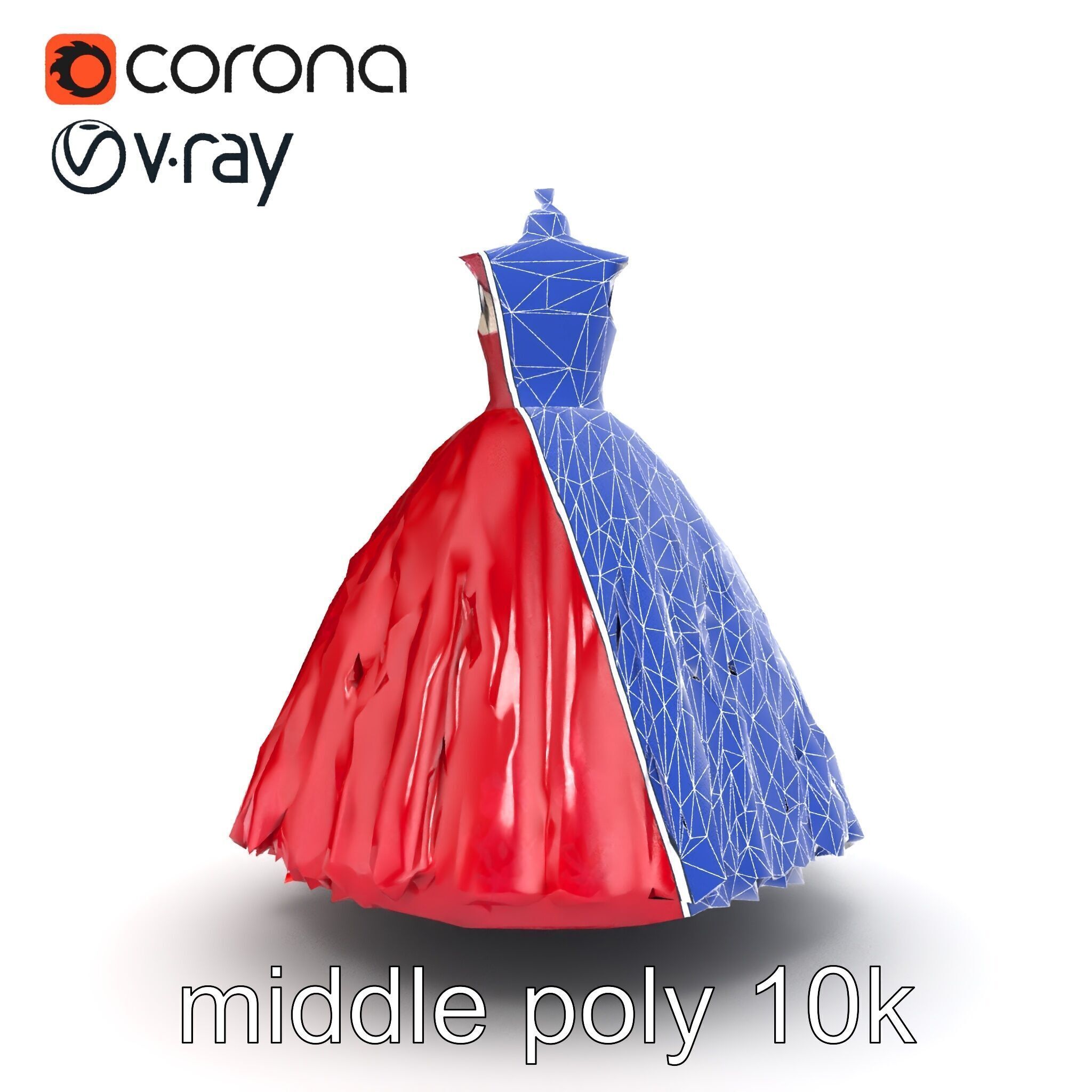 Elegant Ball Gown Deep Red Model Pack Low-poly 3D model_30