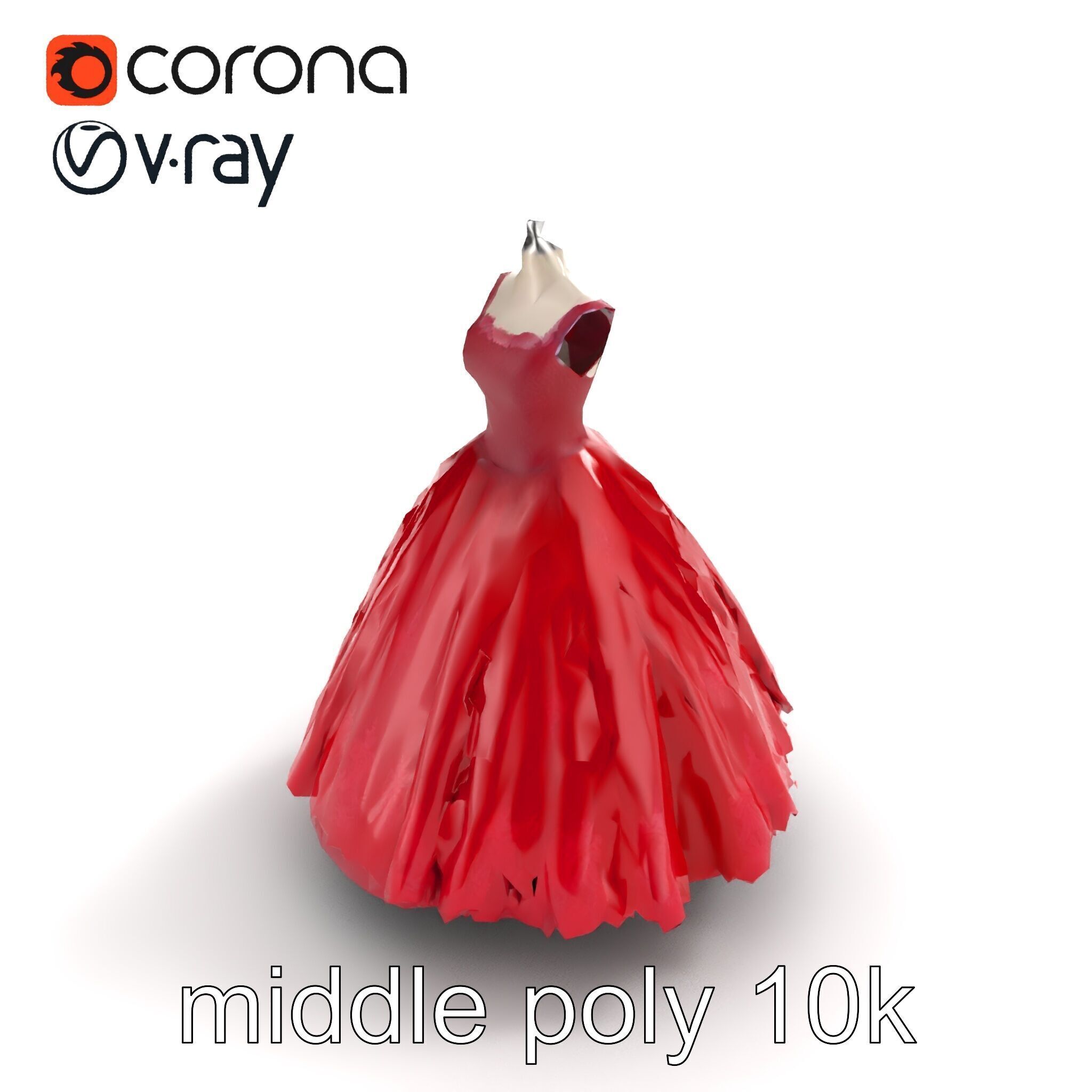 Elegant Ball Gown Deep Red Model Pack Low-poly 3D model_7