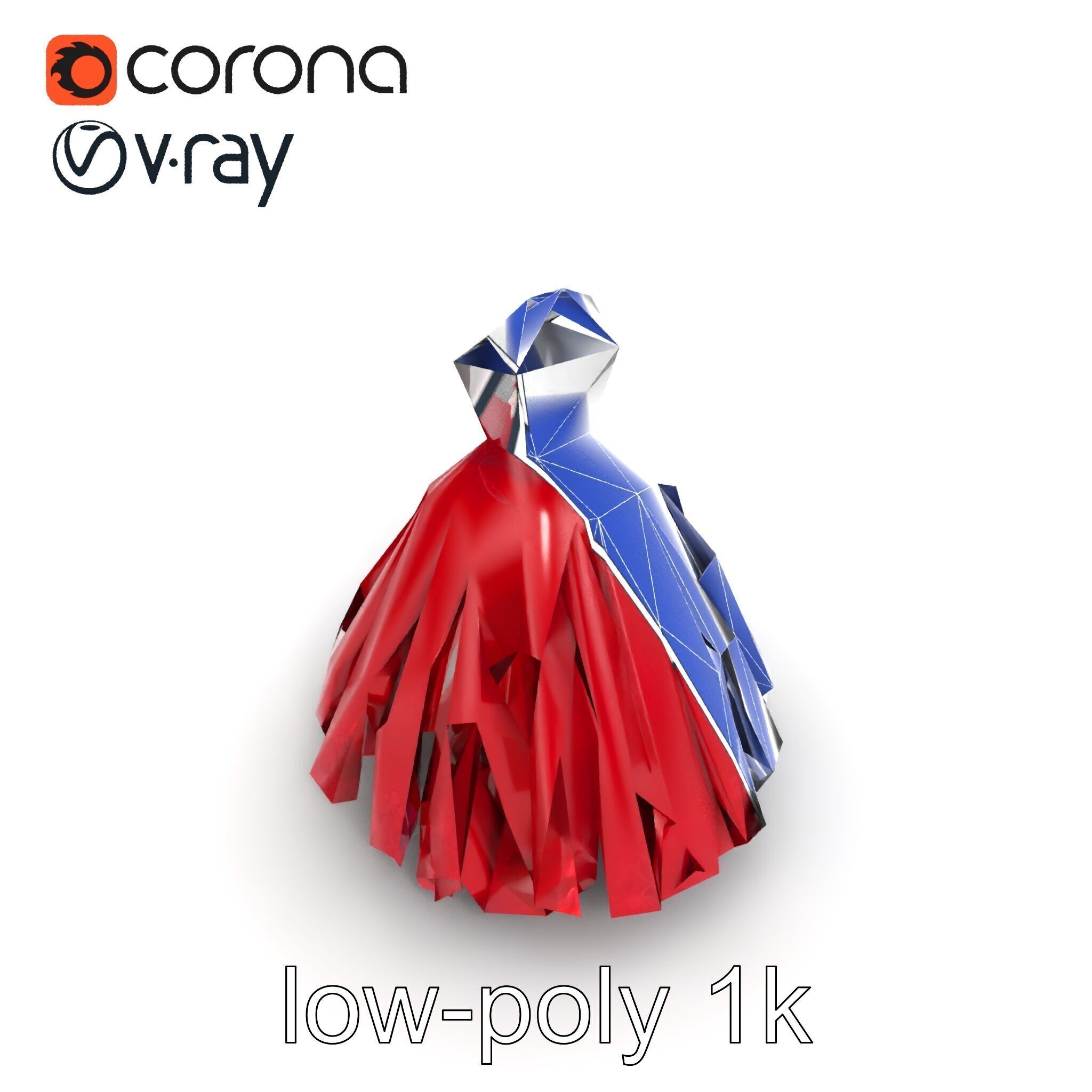 Elegant Ball Gown Deep Red Model Pack Low-poly 3D model_21