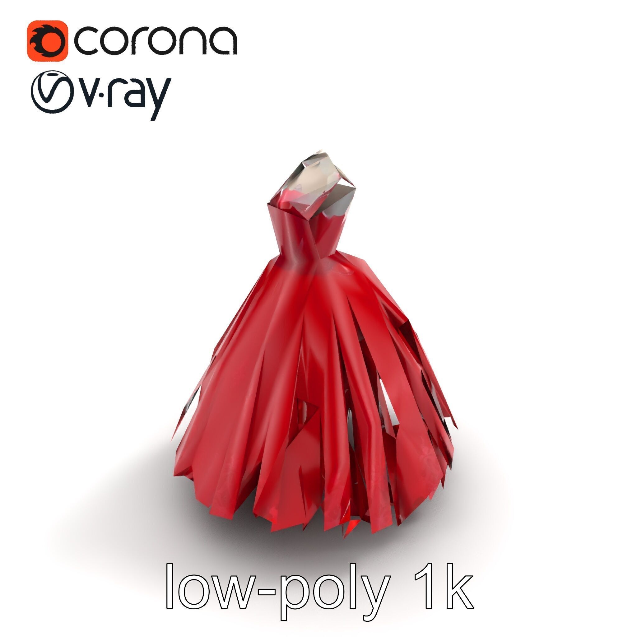 Elegant Ball Gown Deep Red Model Pack Low-poly 3D model_8
