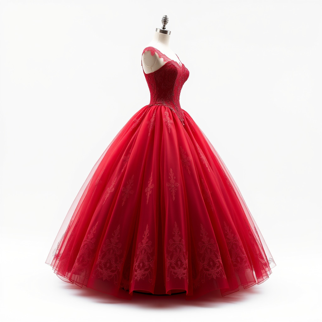 Elegant Ball Gown Deep Red Model Pack Low-poly 3D model_3