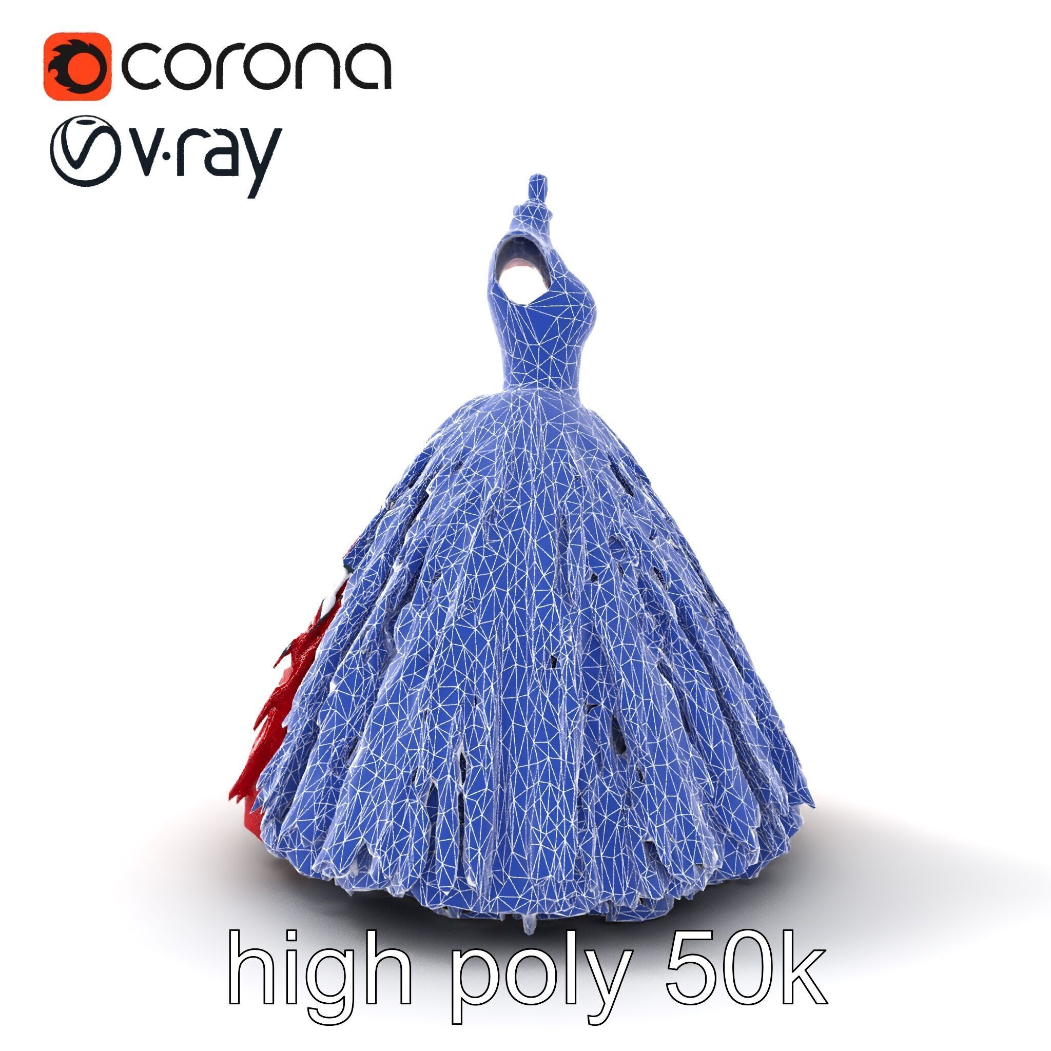 Elegant Ball Gown Deep Red Model Pack Low-poly 3D model_29