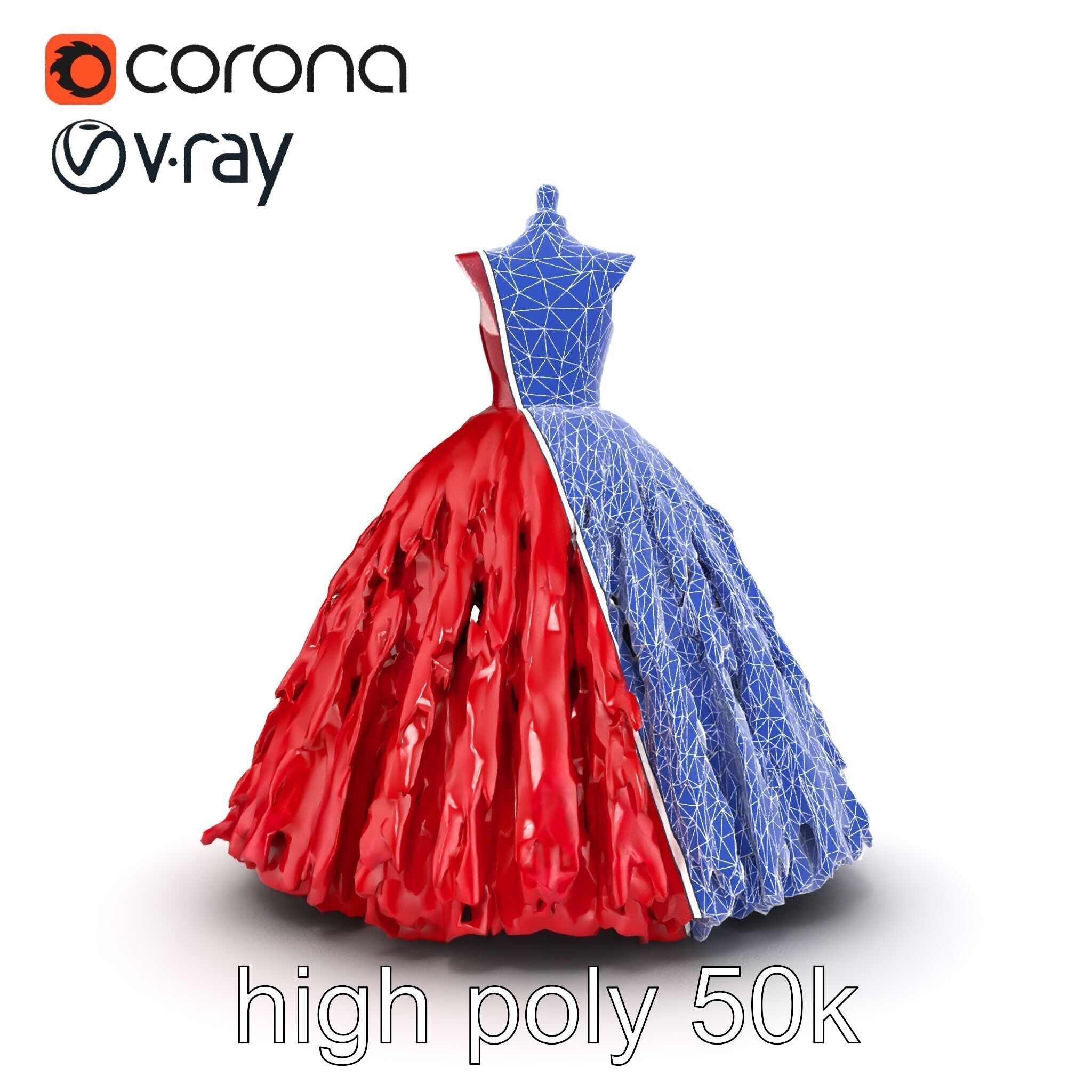 Elegant Ball Gown Deep Red Model Pack Low-poly 3D model_27