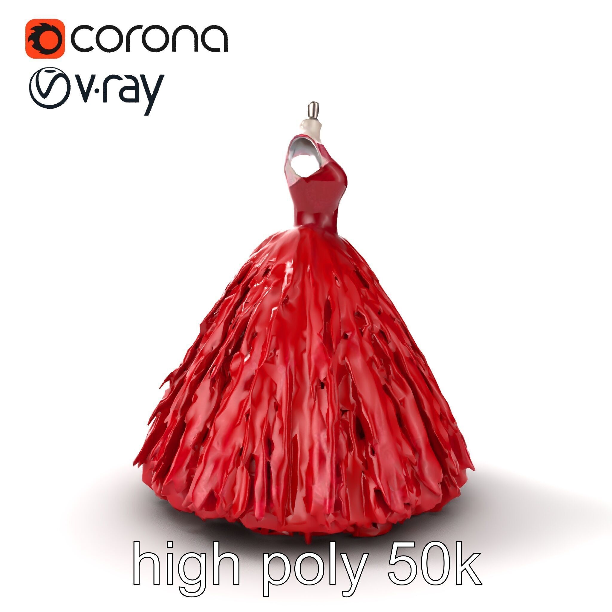 Elegant Ball Gown Deep Red Model Pack Low-poly 3D model_25