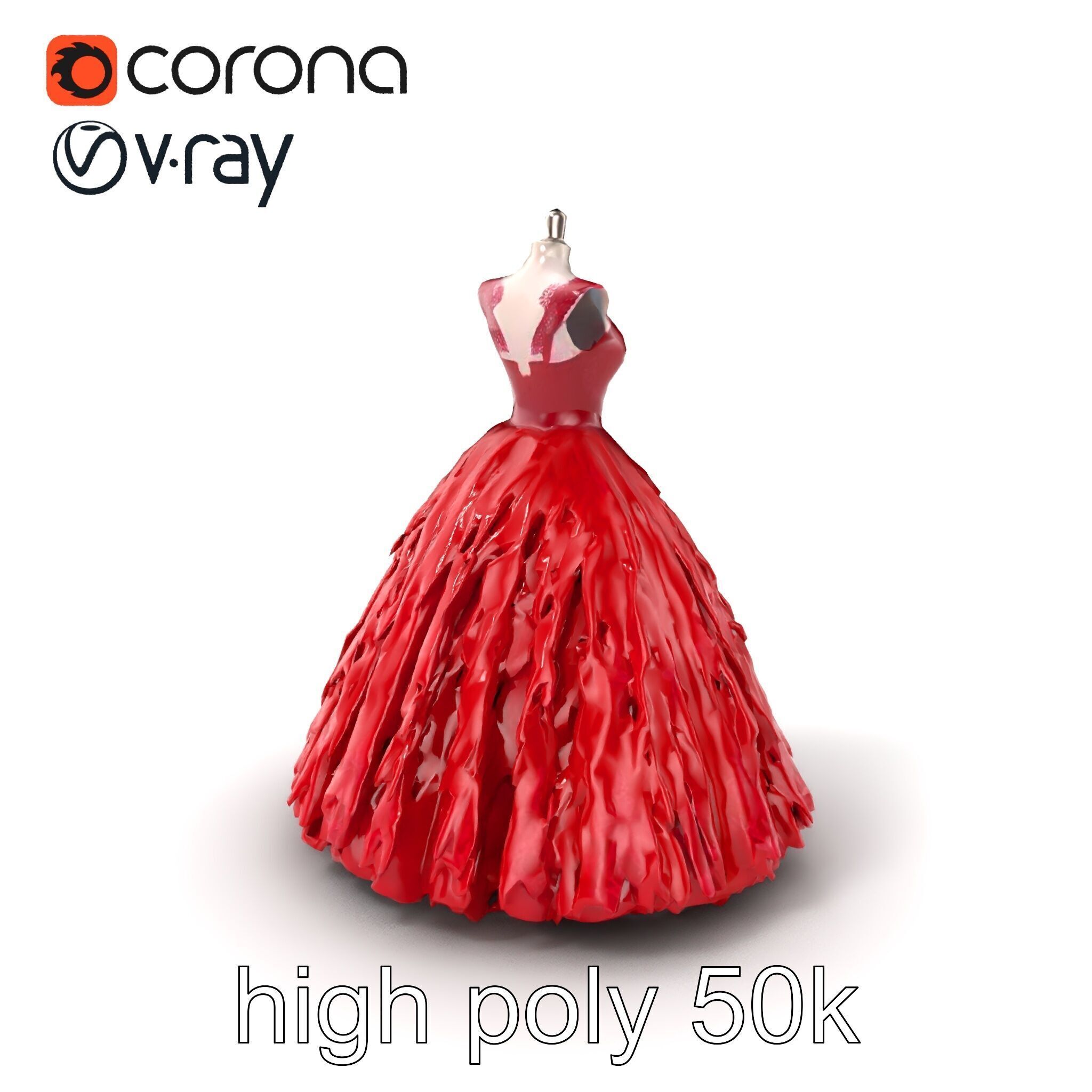Elegant Ball Gown Deep Red Model Pack Low-poly 3D model_2