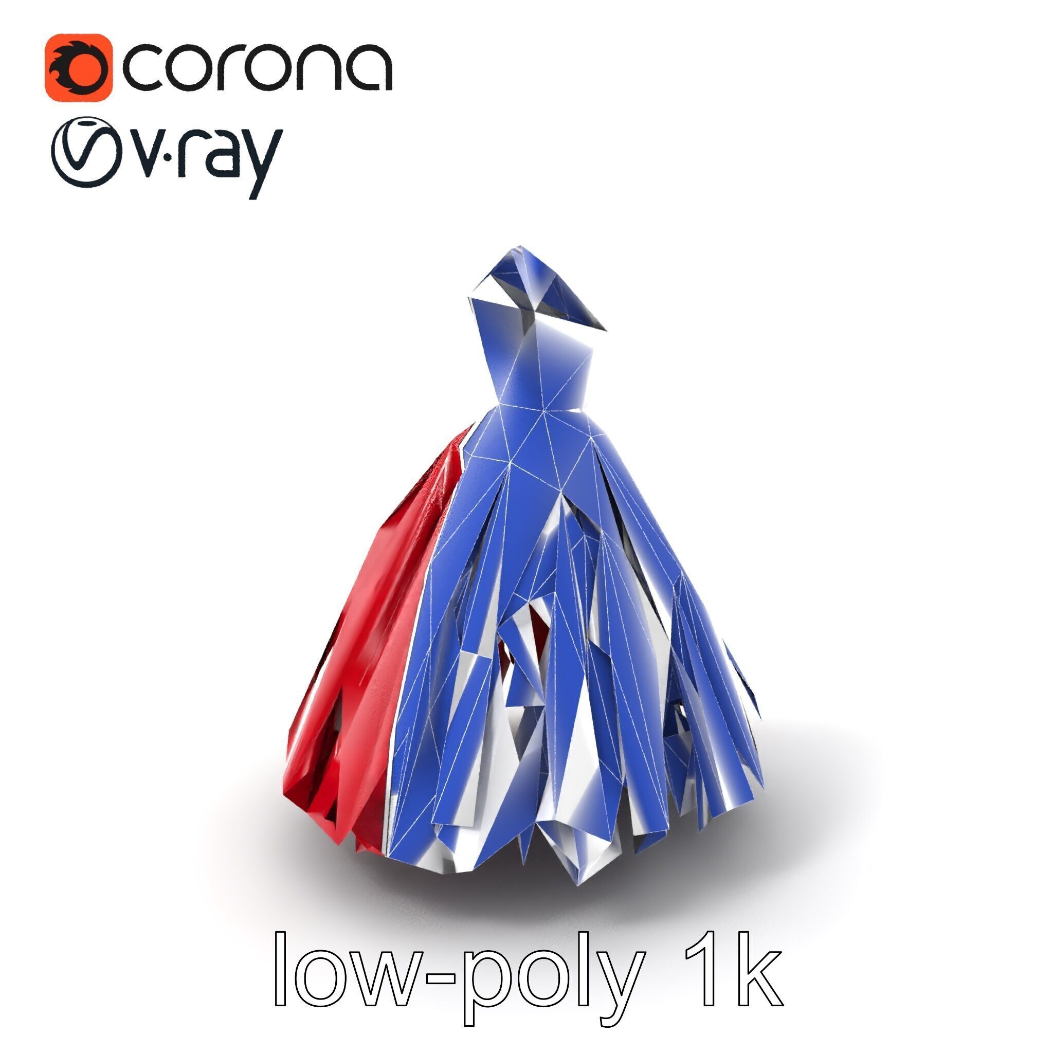Elegant Ball Gown Deep Red Model Pack Low-poly 3D model_6