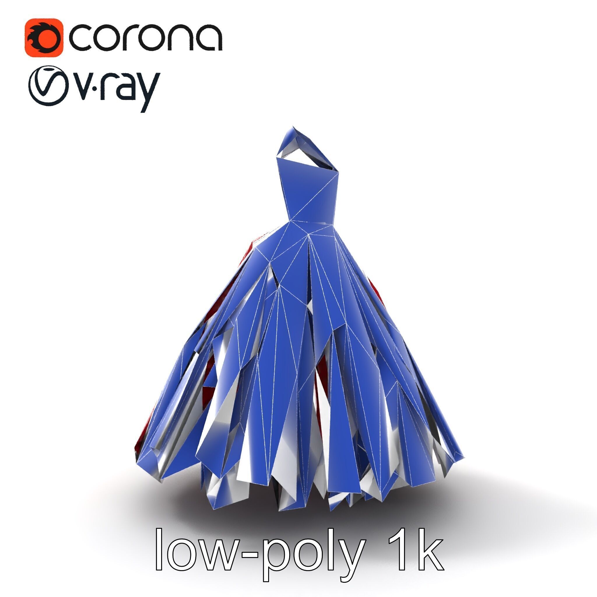 Elegant Ball Gown Deep Red Model Pack Low-poly 3D model_22