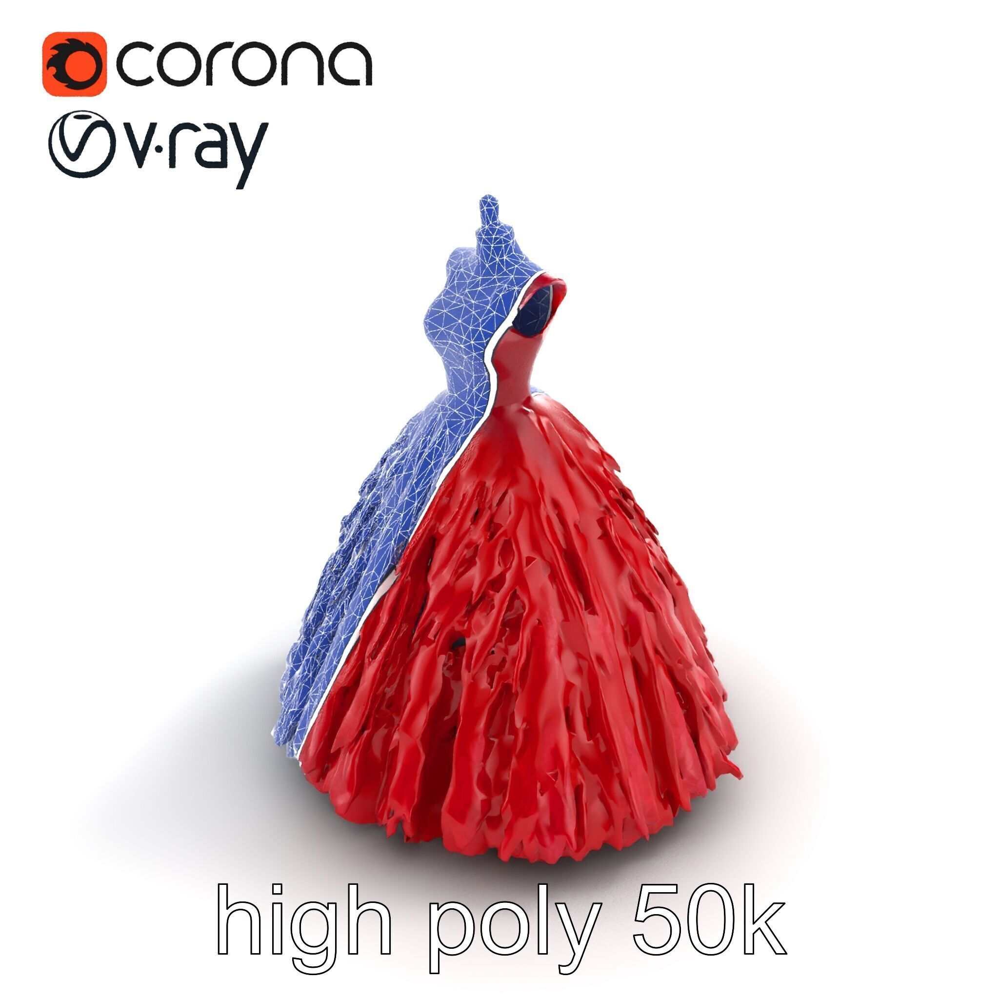 Elegant Ball Gown Deep Red Model Pack Low-poly 3D model_13