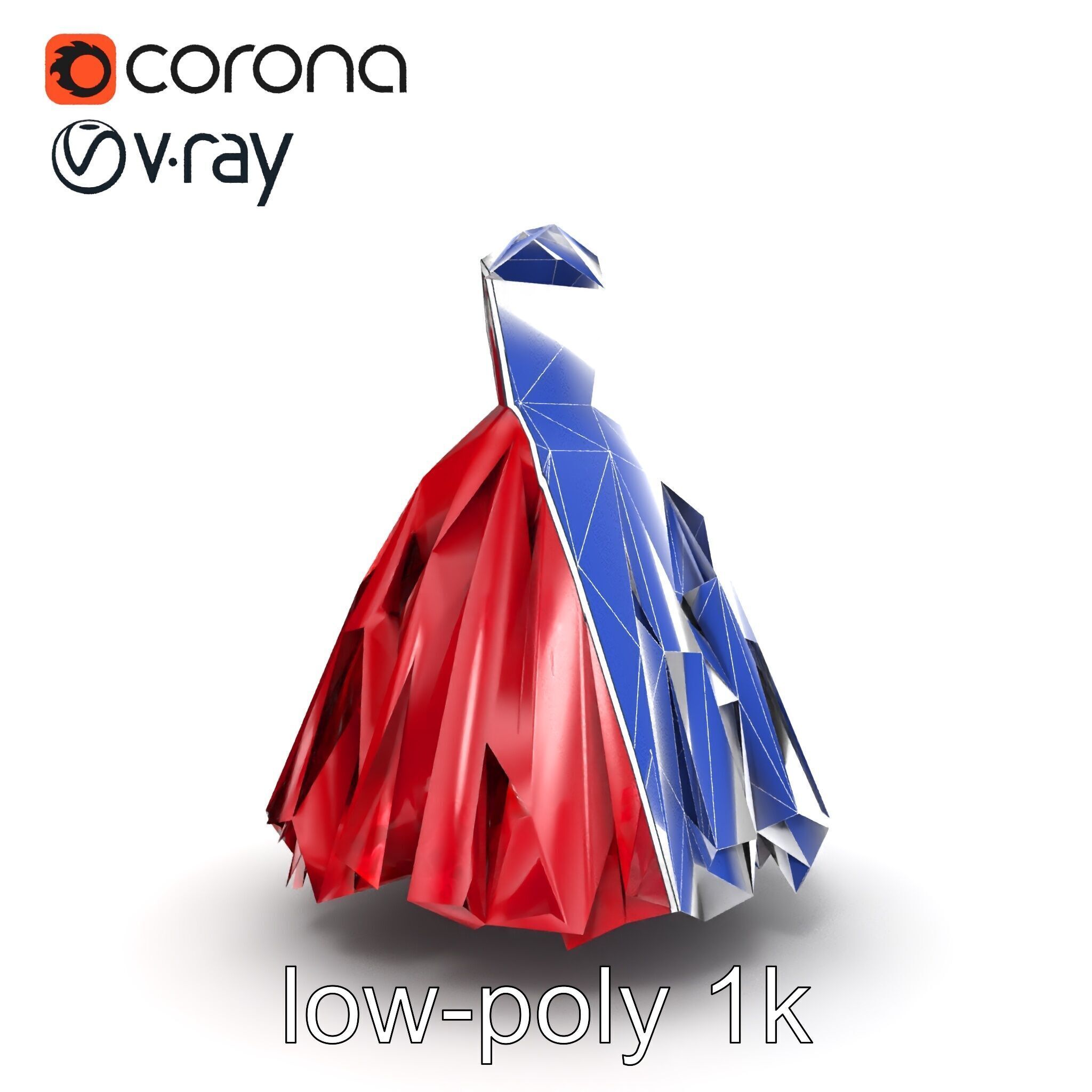 Elegant Ball Gown Deep Red Model Pack Low-poly 3D model_17