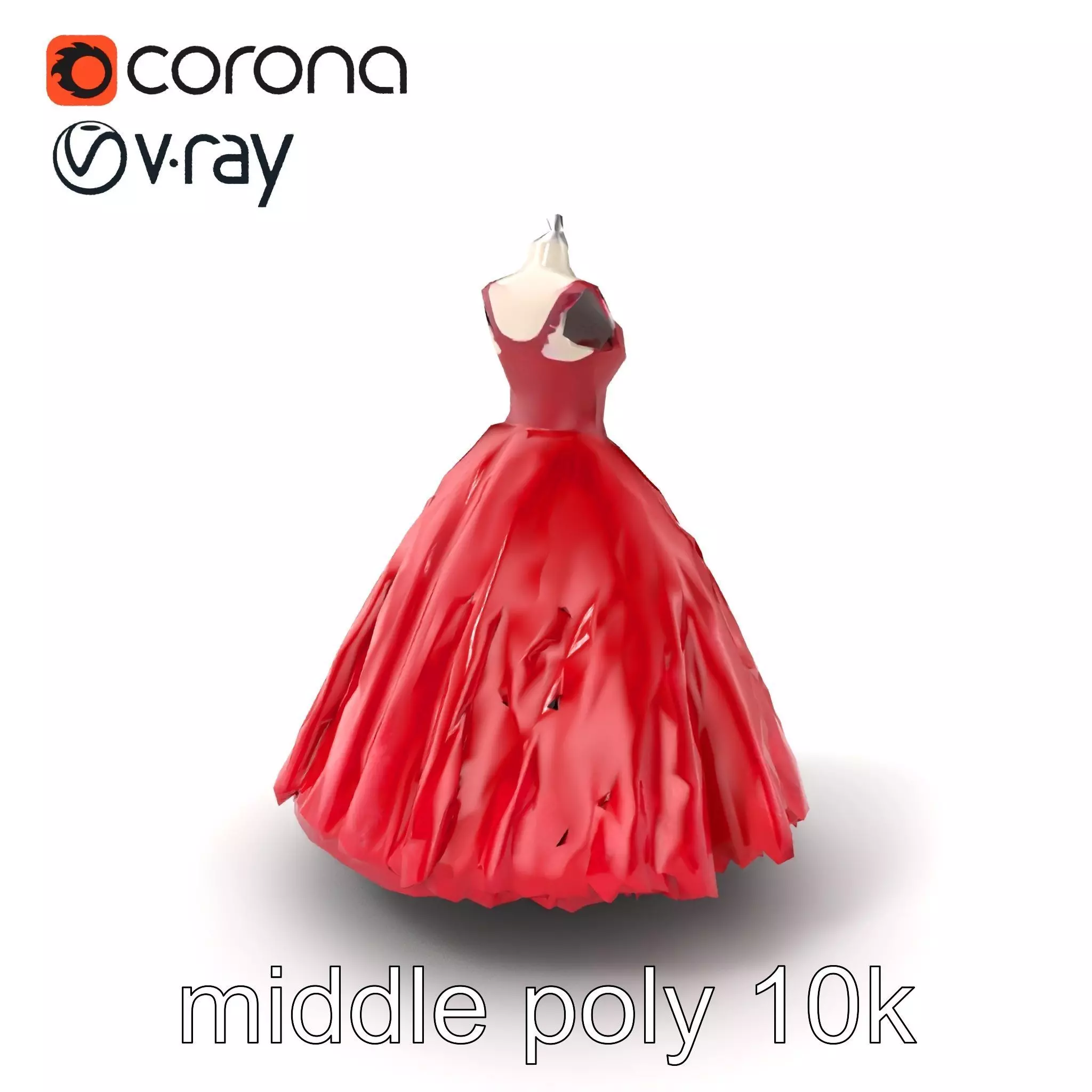 Elegant Ball Gown Deep Red Model Pack Low-poly 3D model_0