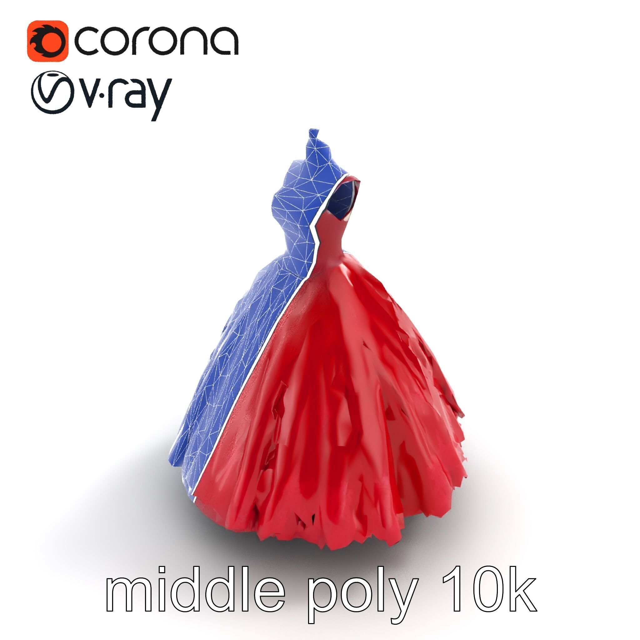 Elegant Ball Gown Deep Red Model Pack Low-poly 3D model_20