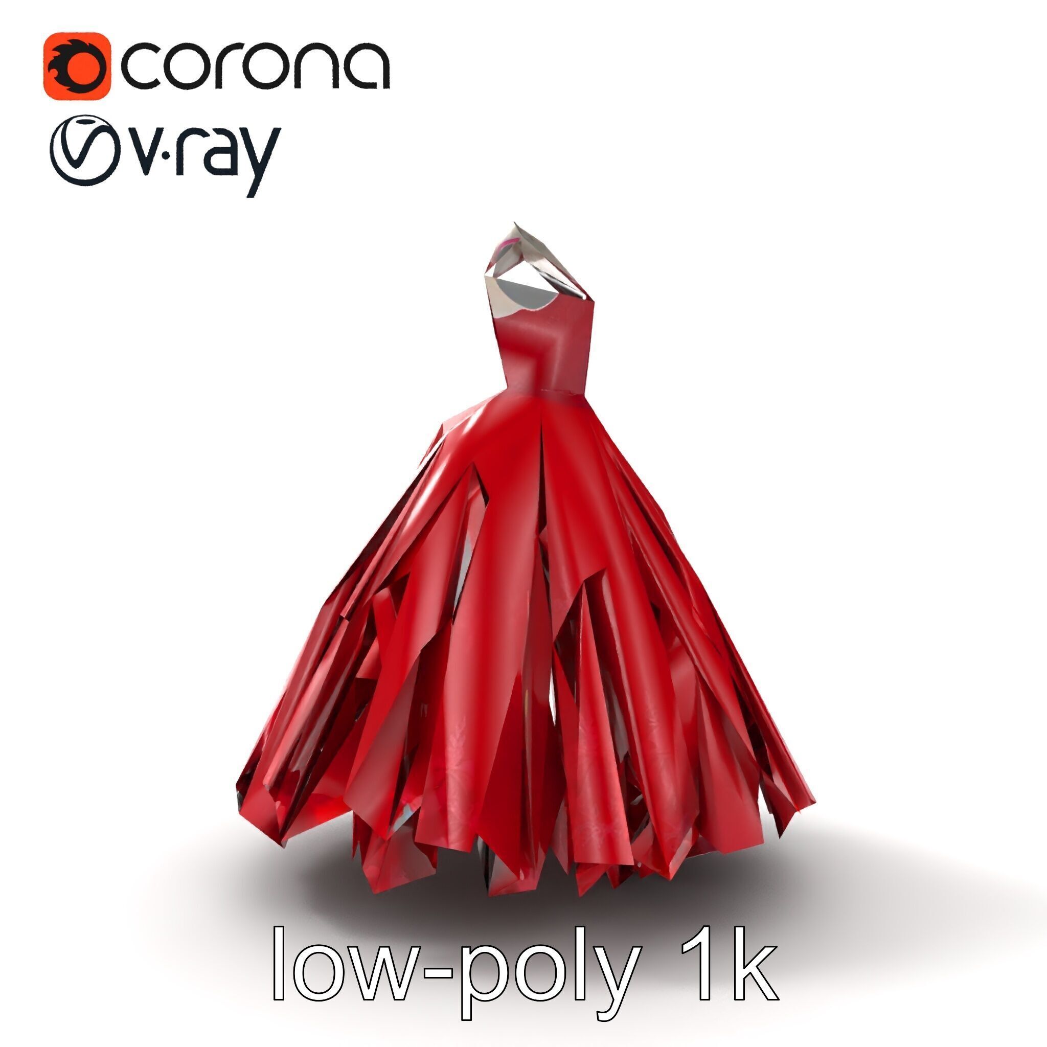 Elegant Ball Gown Deep Red Model Pack Low-poly 3D model_23