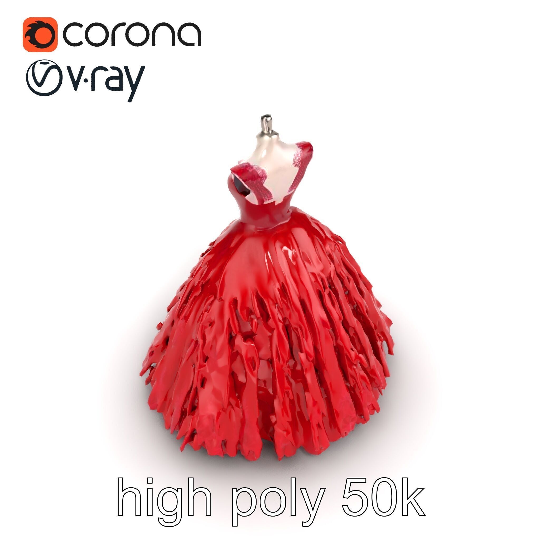Elegant Ball Gown Deep Red Model Pack Low-poly 3D model_19