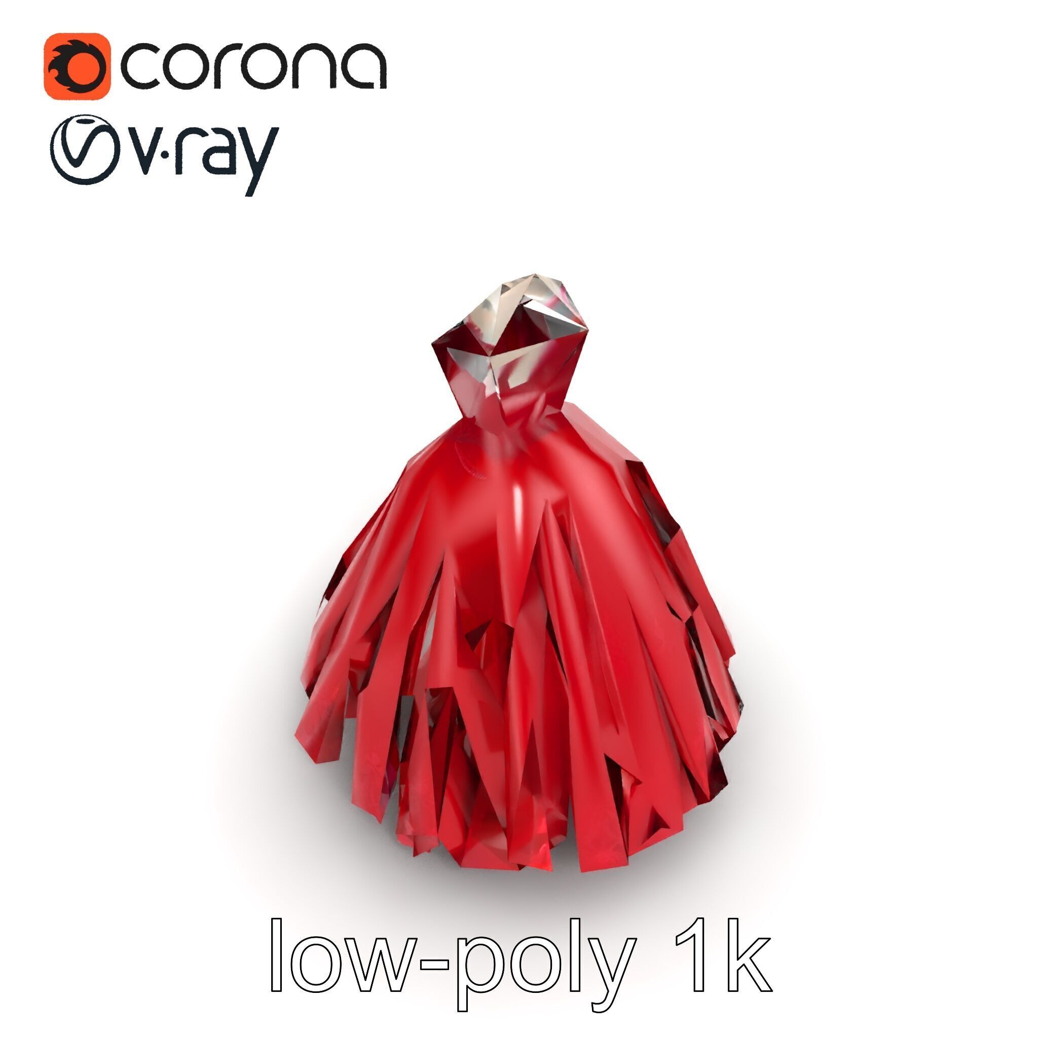 Elegant Ball Gown Deep Red Model Pack Low-poly 3D model_11