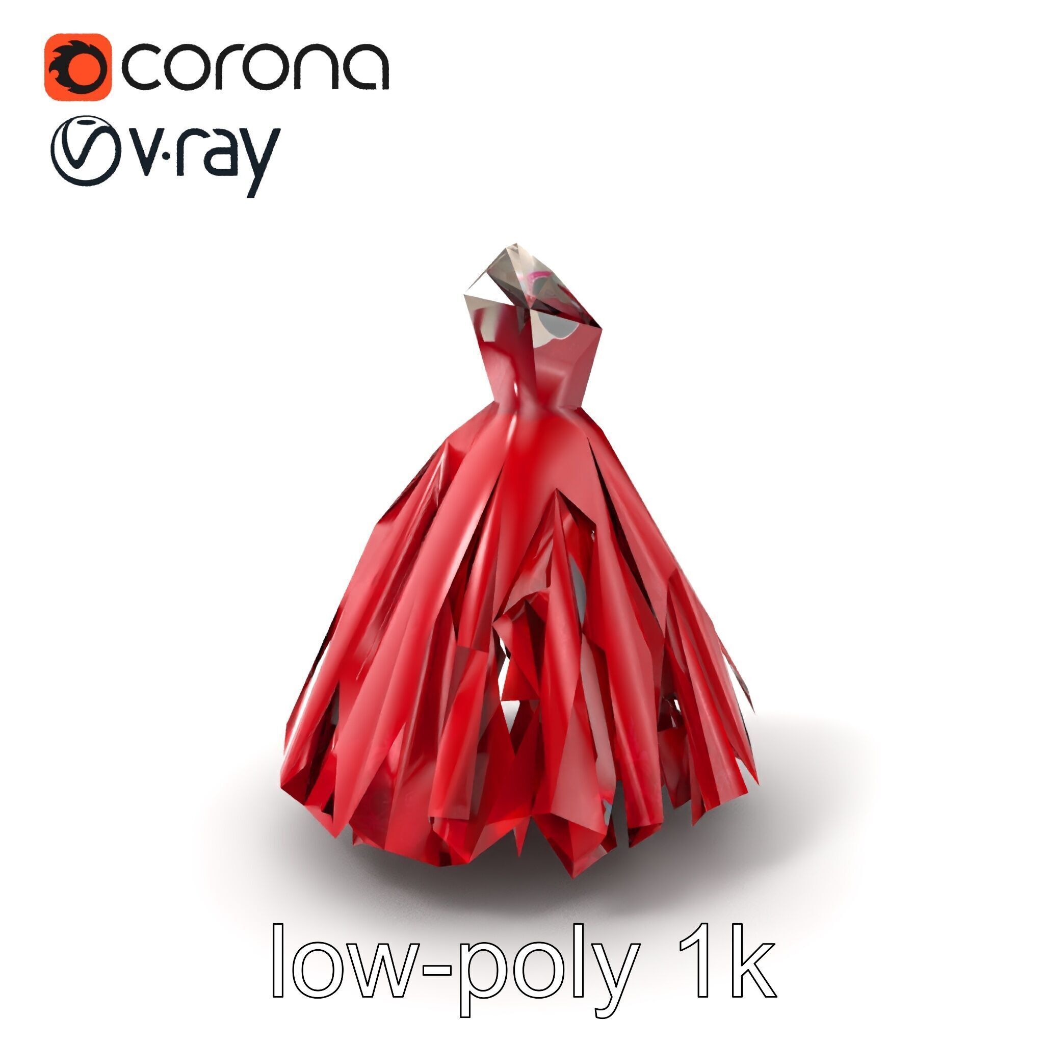 Elegant Ball Gown Deep Red Model Pack Low-poly 3D model_4