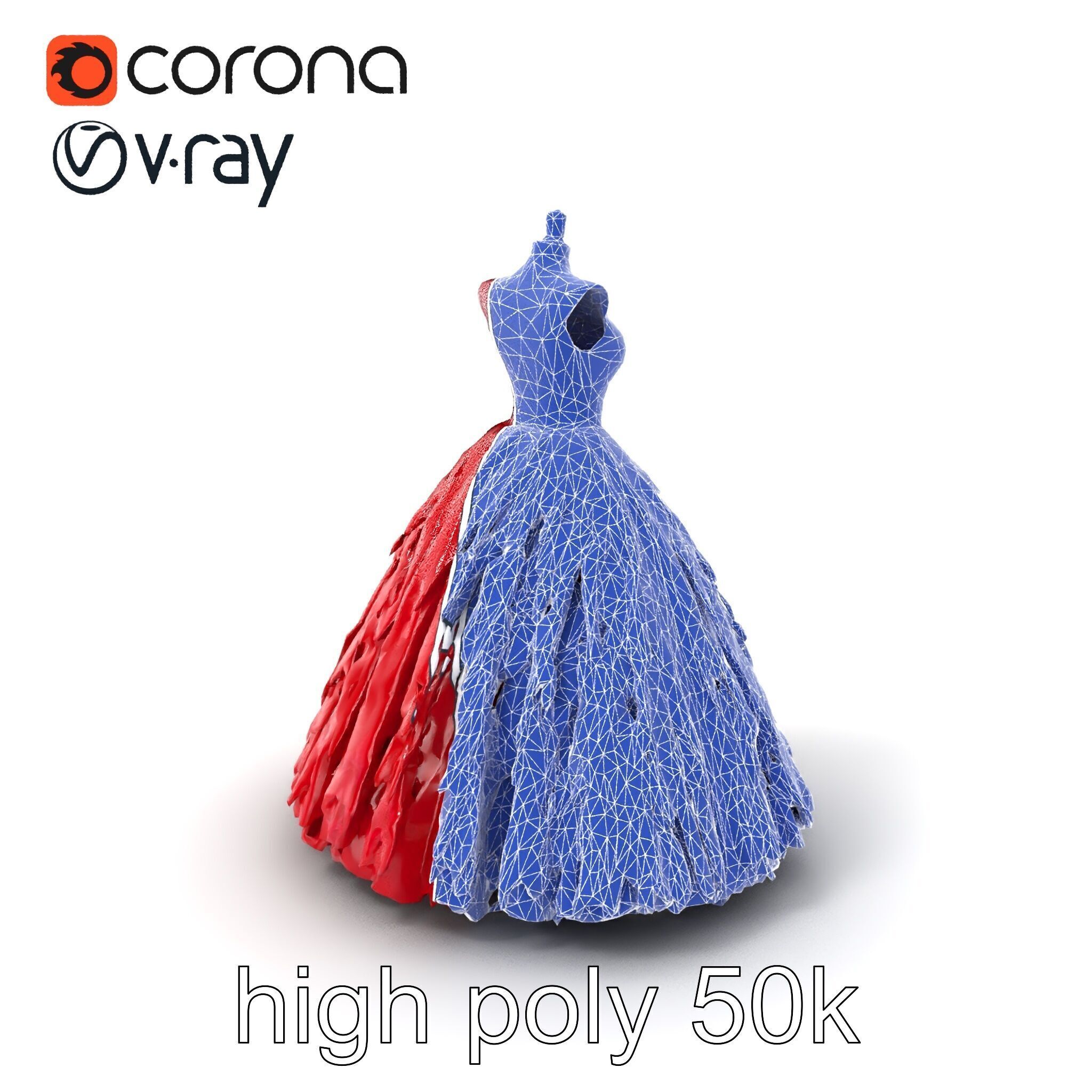 Elegant Ball Gown Deep Red Model Pack Low-poly 3D model_1