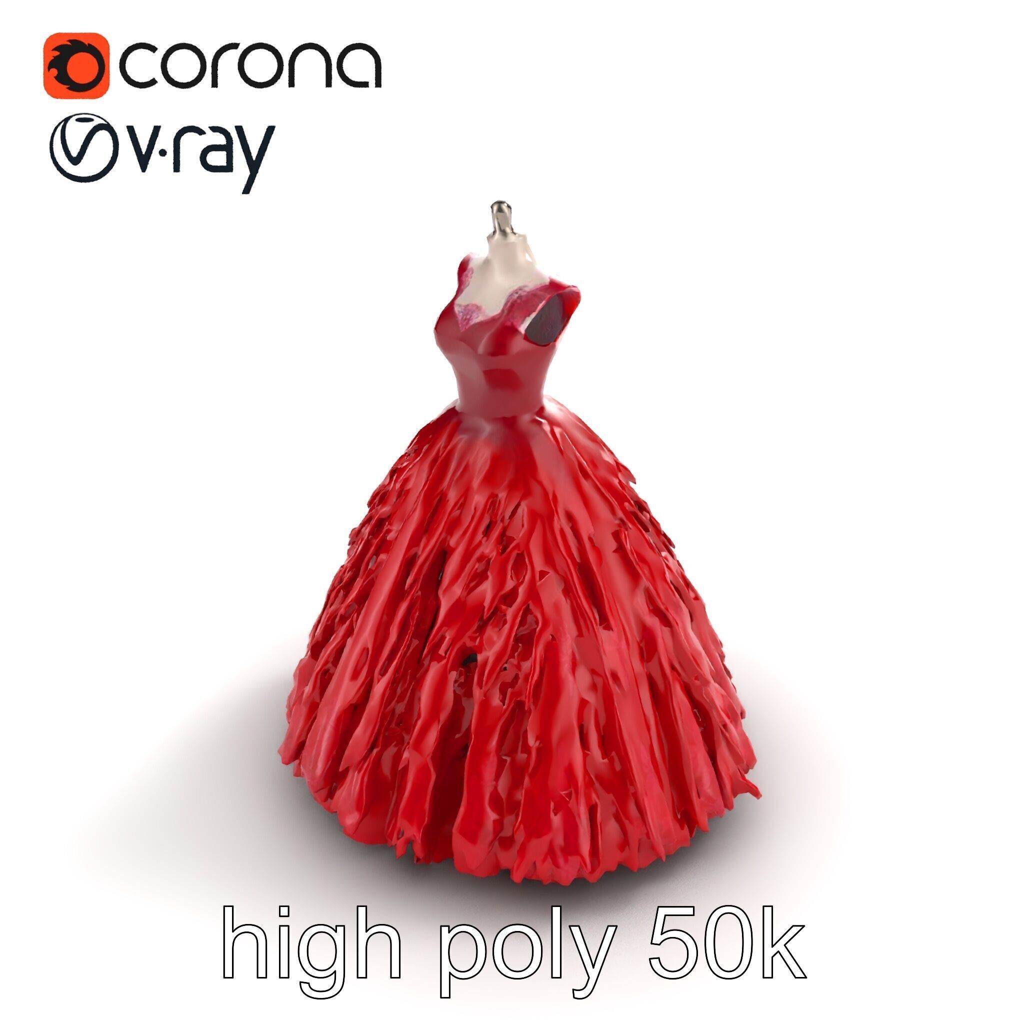 Elegant Ball Gown Deep Red Model Pack Low-poly 3D model_9