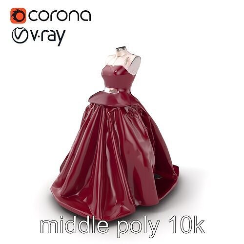 Luxurious Burgundy Evening Gown on Mannequin model pack Low-poly 3D model