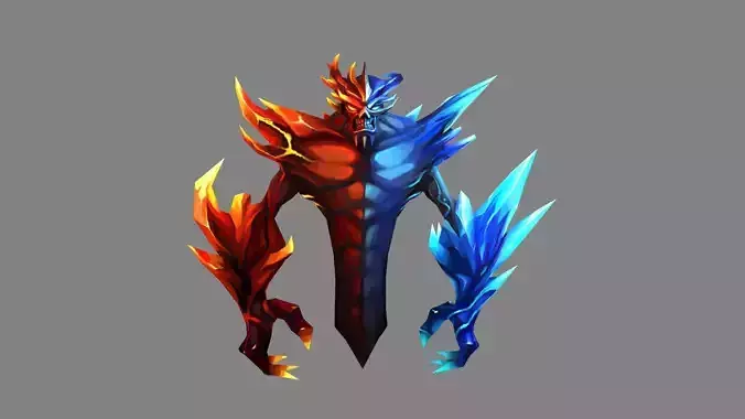 Twin Demons of Ice and Flame - Duality of Ice and Fire Low-poly 3D model