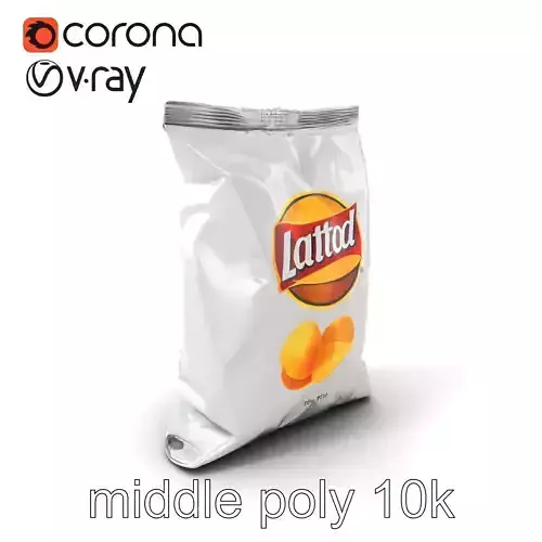Salted Potato Chips Crinkled Silver Packaging model pack Low-poly 3D model