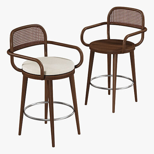 Luc Counter Chair Cane Back Low-poly 3D model
