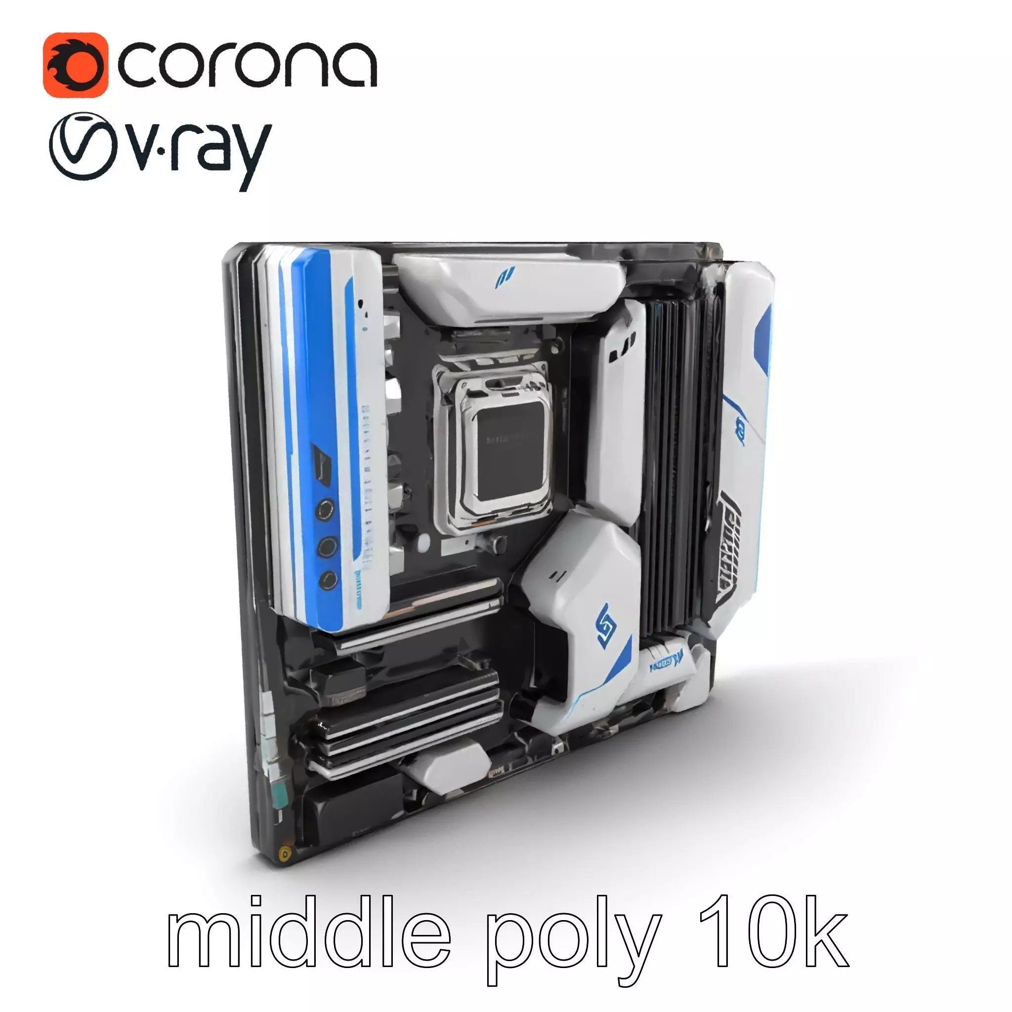 Futuristic Modular Motherboard with VRM Components Model Pack Low-poly 3D model_0