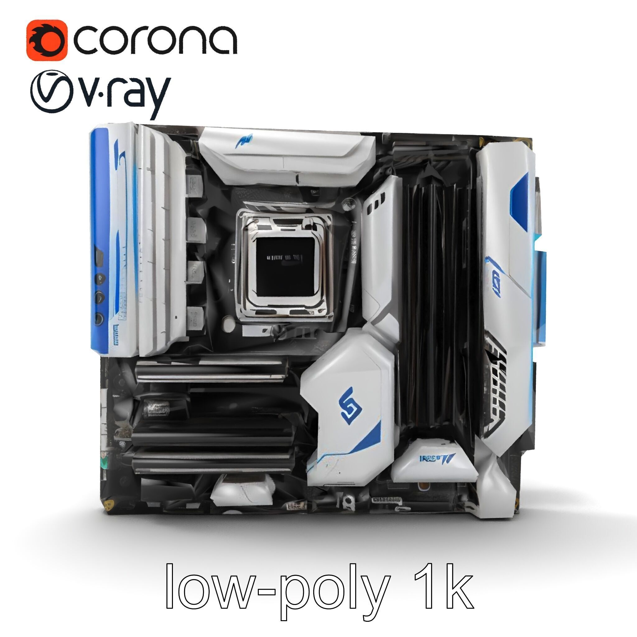 Futuristic Modular Motherboard with VRM Components Model Pack Low-poly 3D model_20