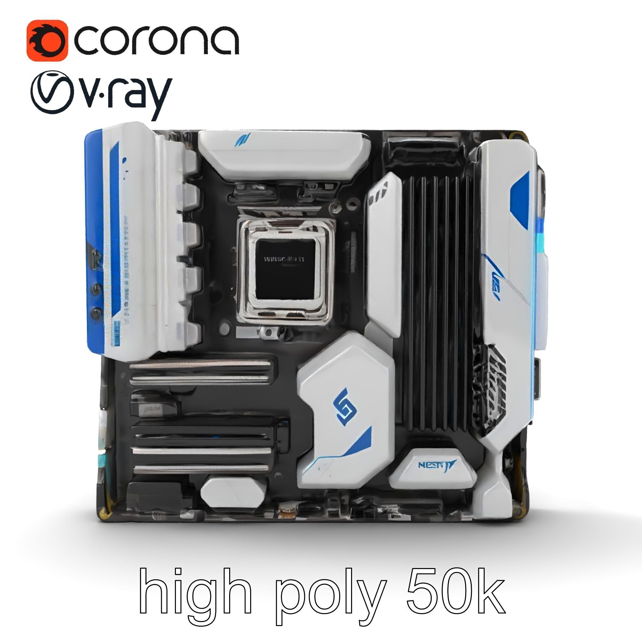Futuristic Modular Motherboard with VRM Components Model Pack Low-poly 3D model_22