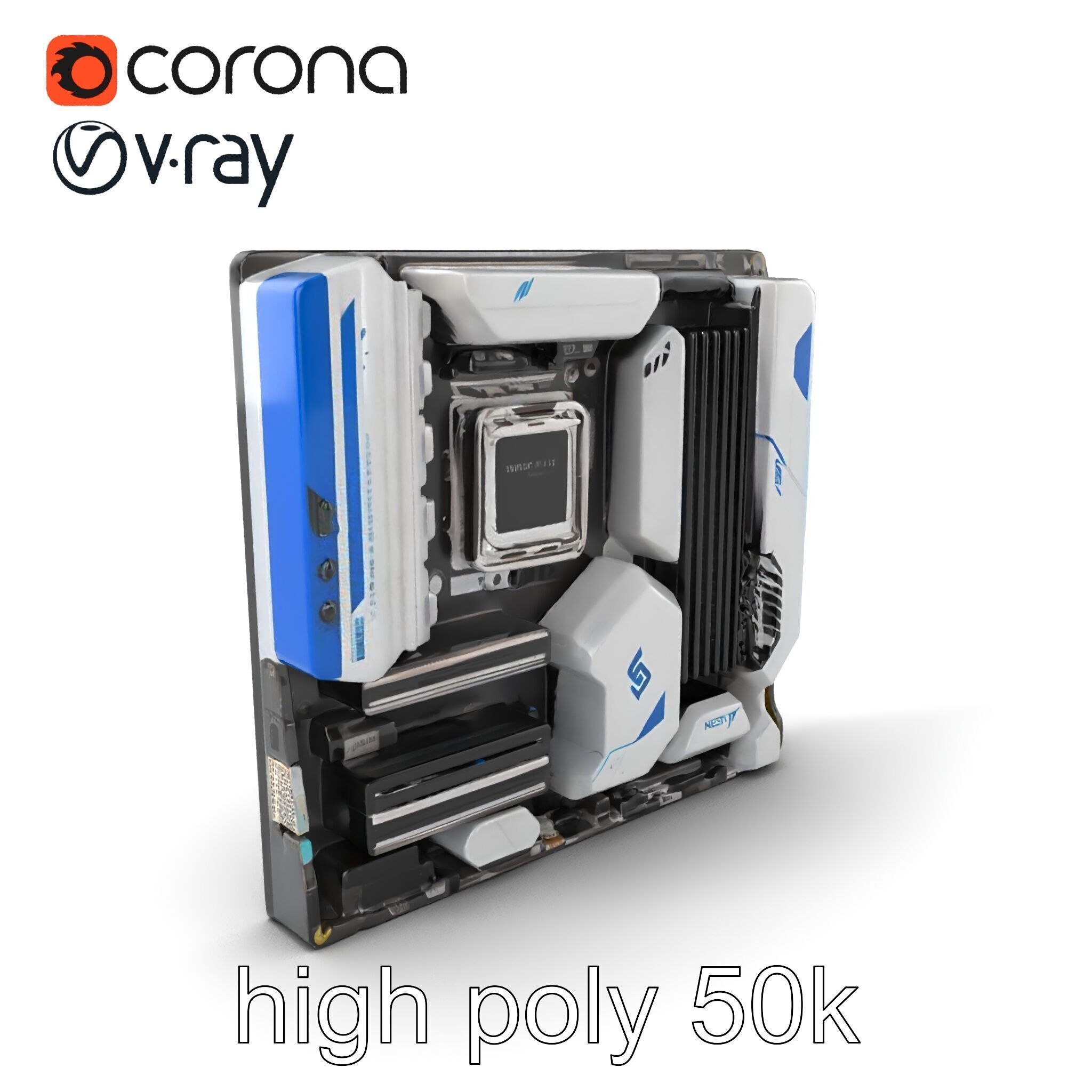 Futuristic Modular Motherboard with VRM Components Model Pack Low-poly 3D model_2