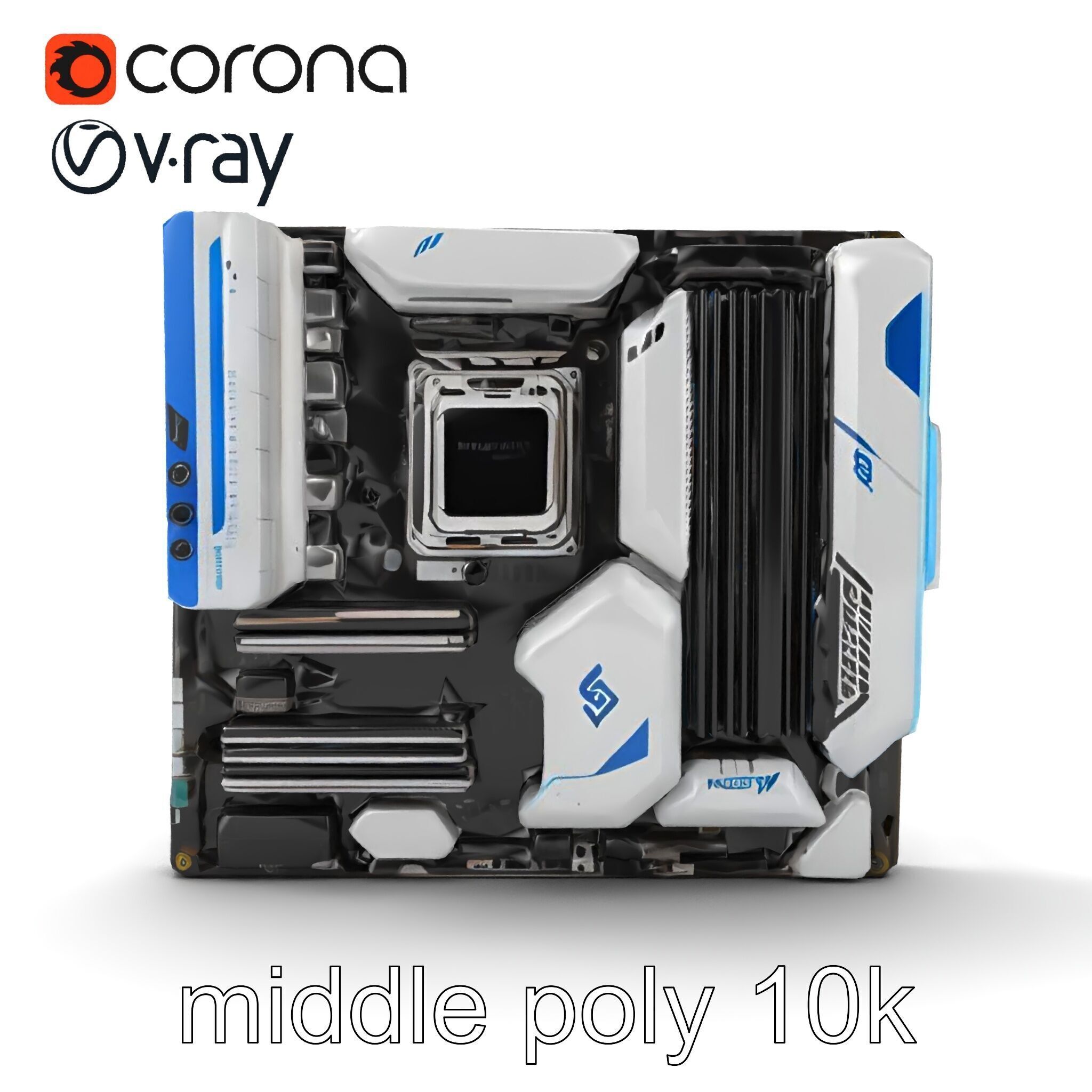 Futuristic Modular Motherboard with VRM Components Model Pack Low-poly 3D model_18