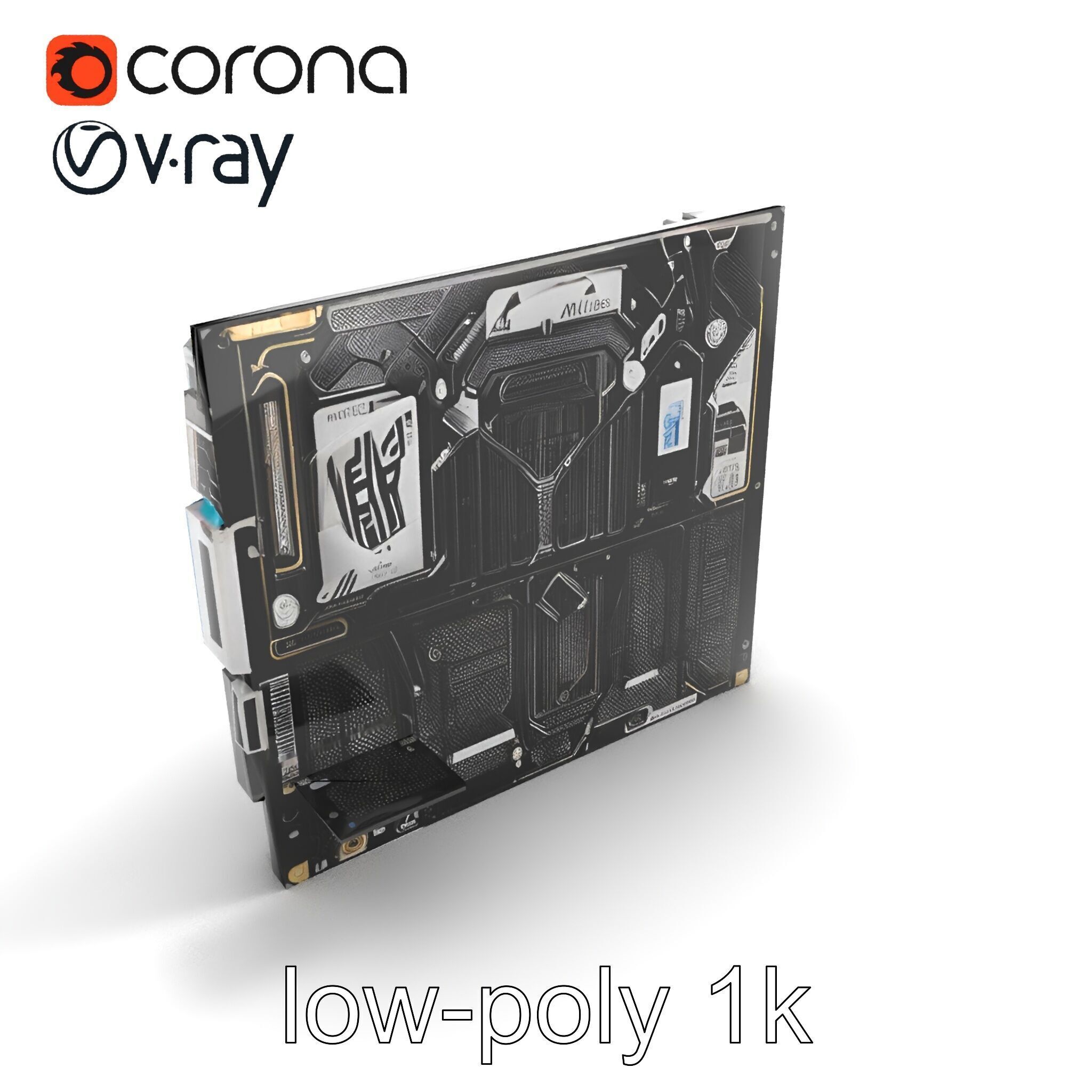 Futuristic Modular Motherboard with VRM Components Model Pack Low-poly 3D model_8