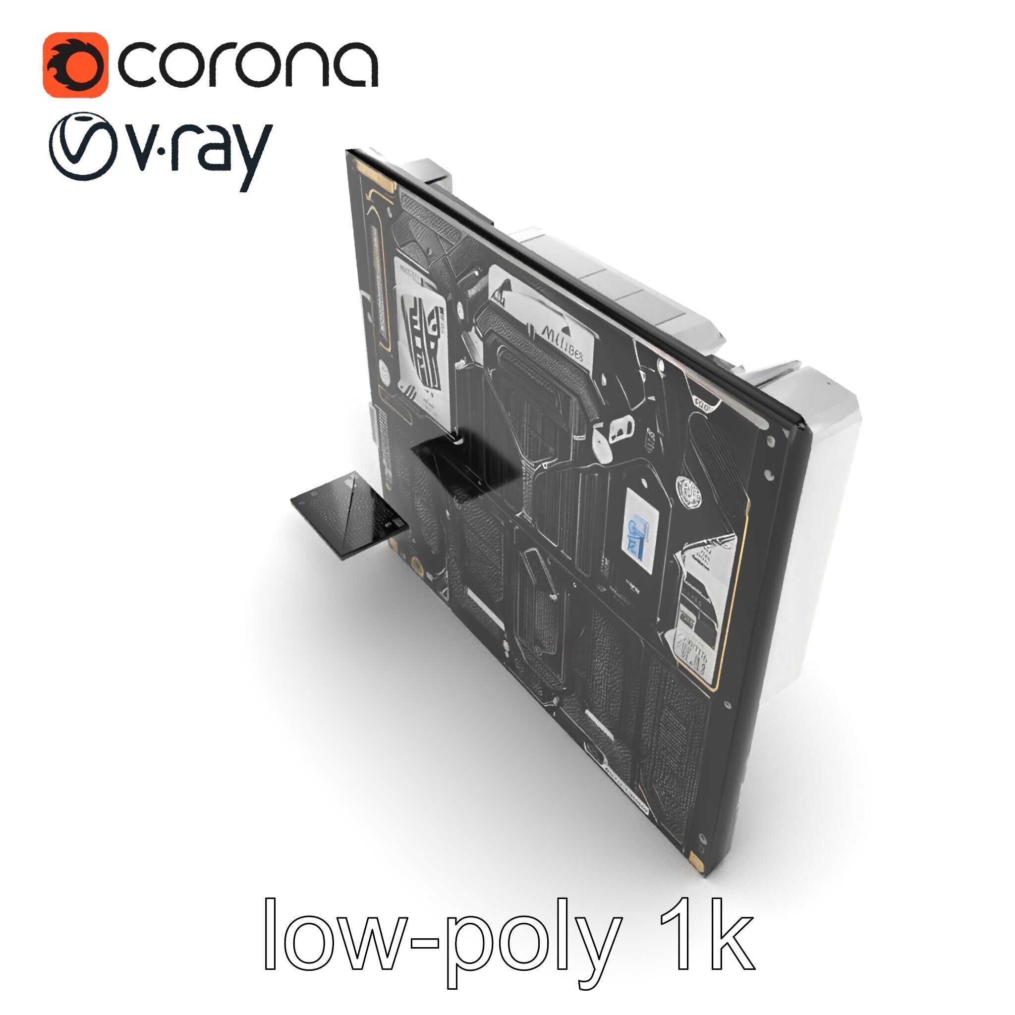 Futuristic Modular Motherboard with VRM Components Model Pack Low-poly 3D model_26