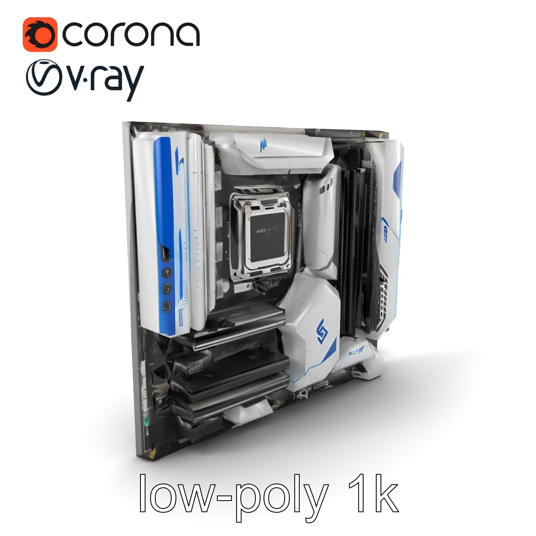 Futuristic Modular Motherboard with VRM Components Model Pack Low-poly 3D model_4