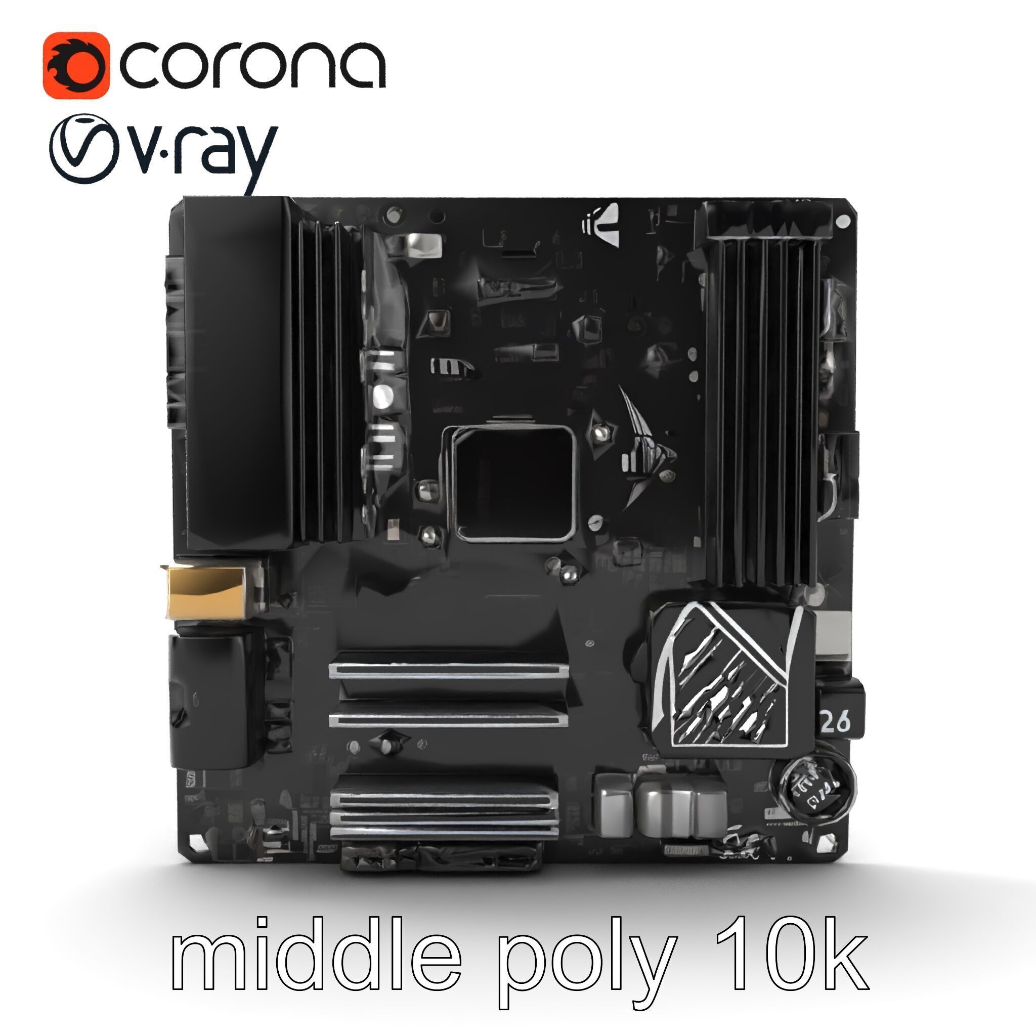 Compact HTPC Motherboard Model Pack with Black Silver Design Low-poly 3D model_17