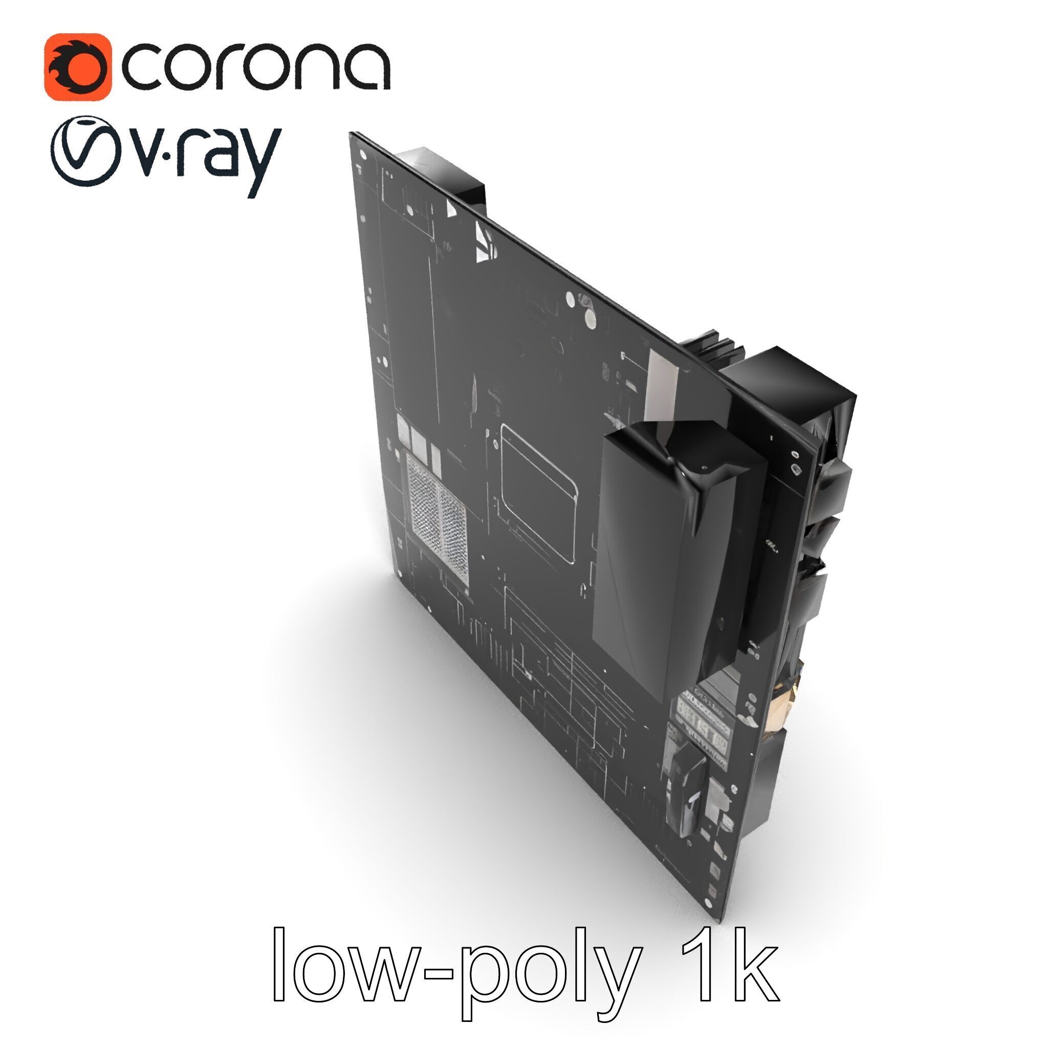 Compact HTPC Motherboard Model Pack with Black Silver Design Low-poly 3D model_29