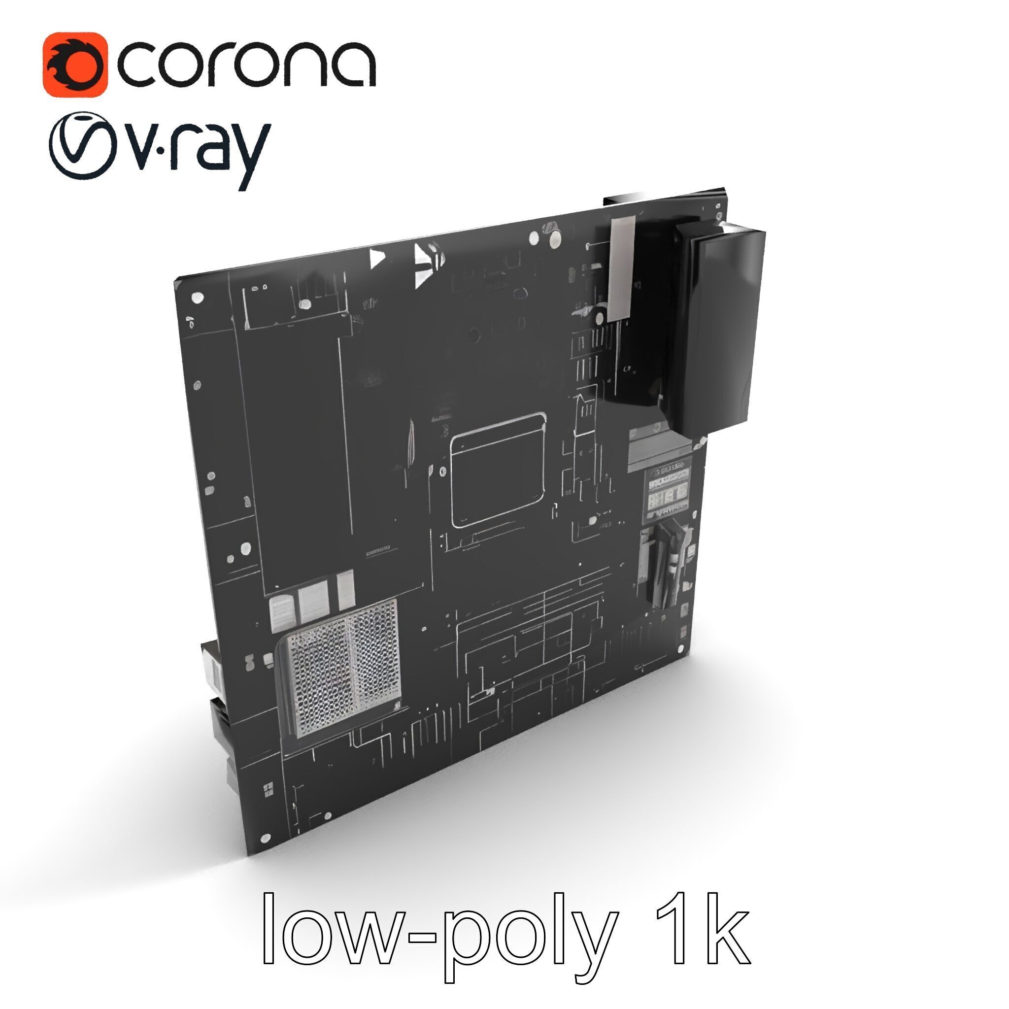 Compact HTPC Motherboard Model Pack with Black Silver Design Low-poly 3D model_9