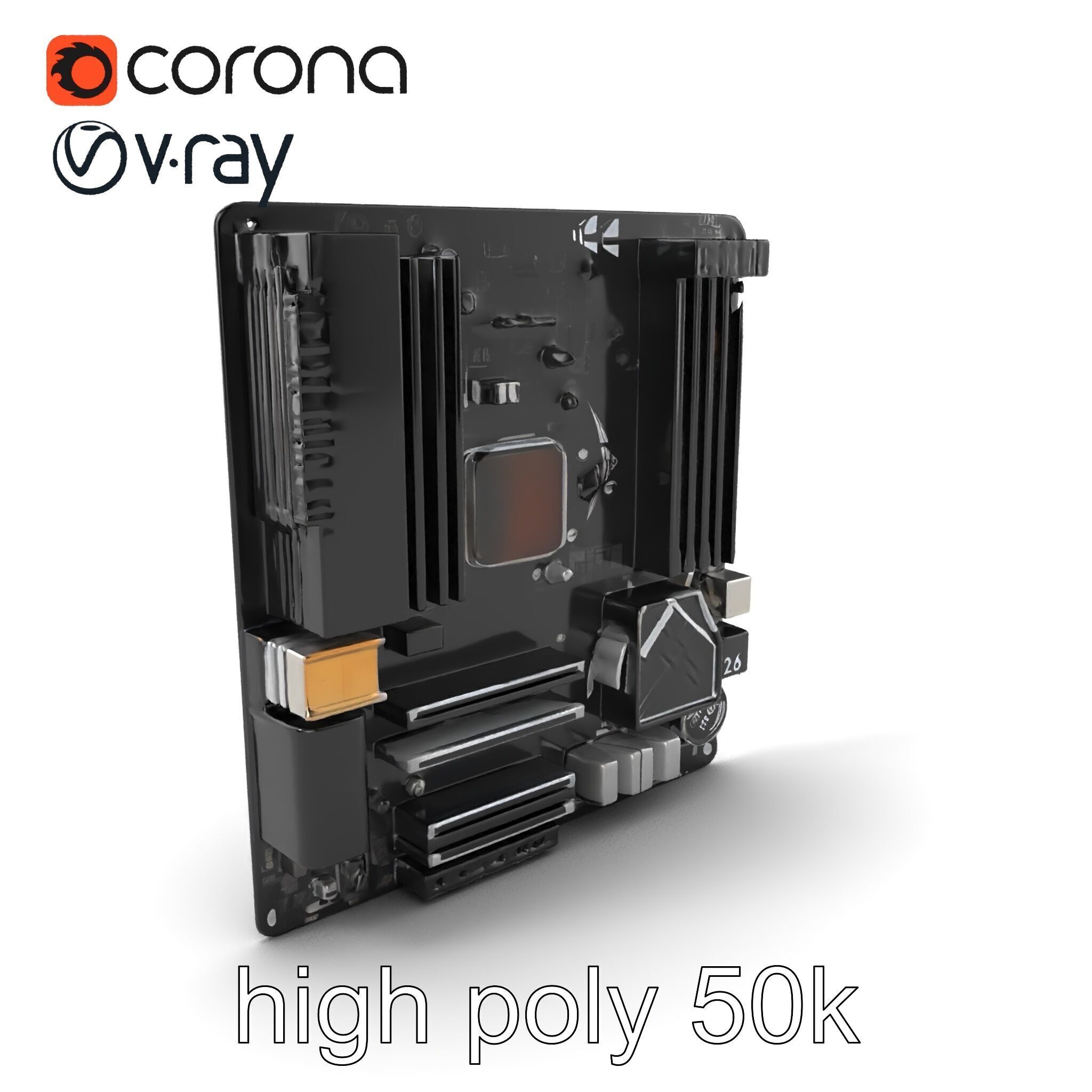 Compact HTPC Motherboard Model Pack with Black Silver Design Low-poly 3D model_2