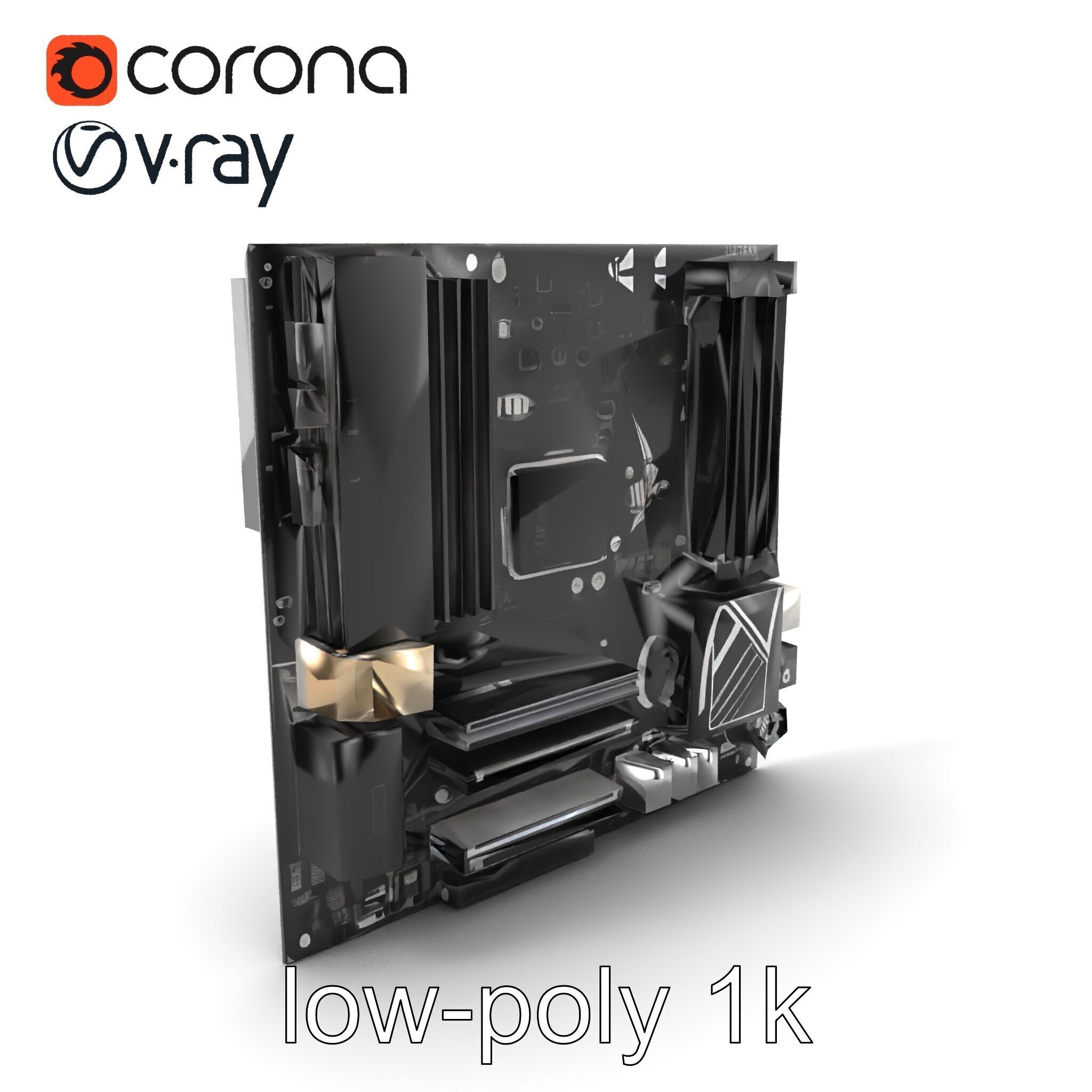 Compact HTPC Motherboard Model Pack with Black Silver Design Low-poly 3D model_5