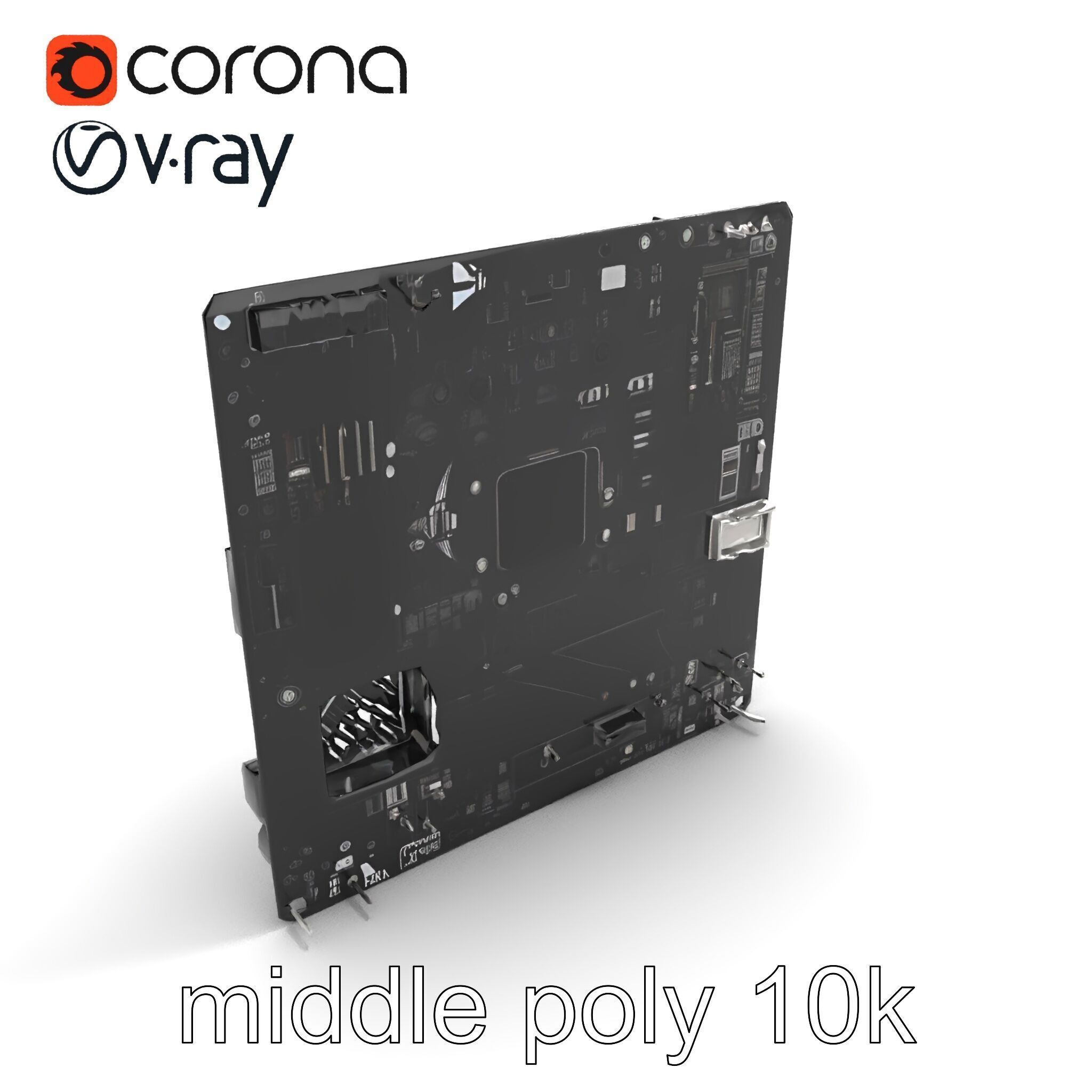 Compact HTPC Motherboard Model Pack with Black Silver Design Low-poly 3D model_8