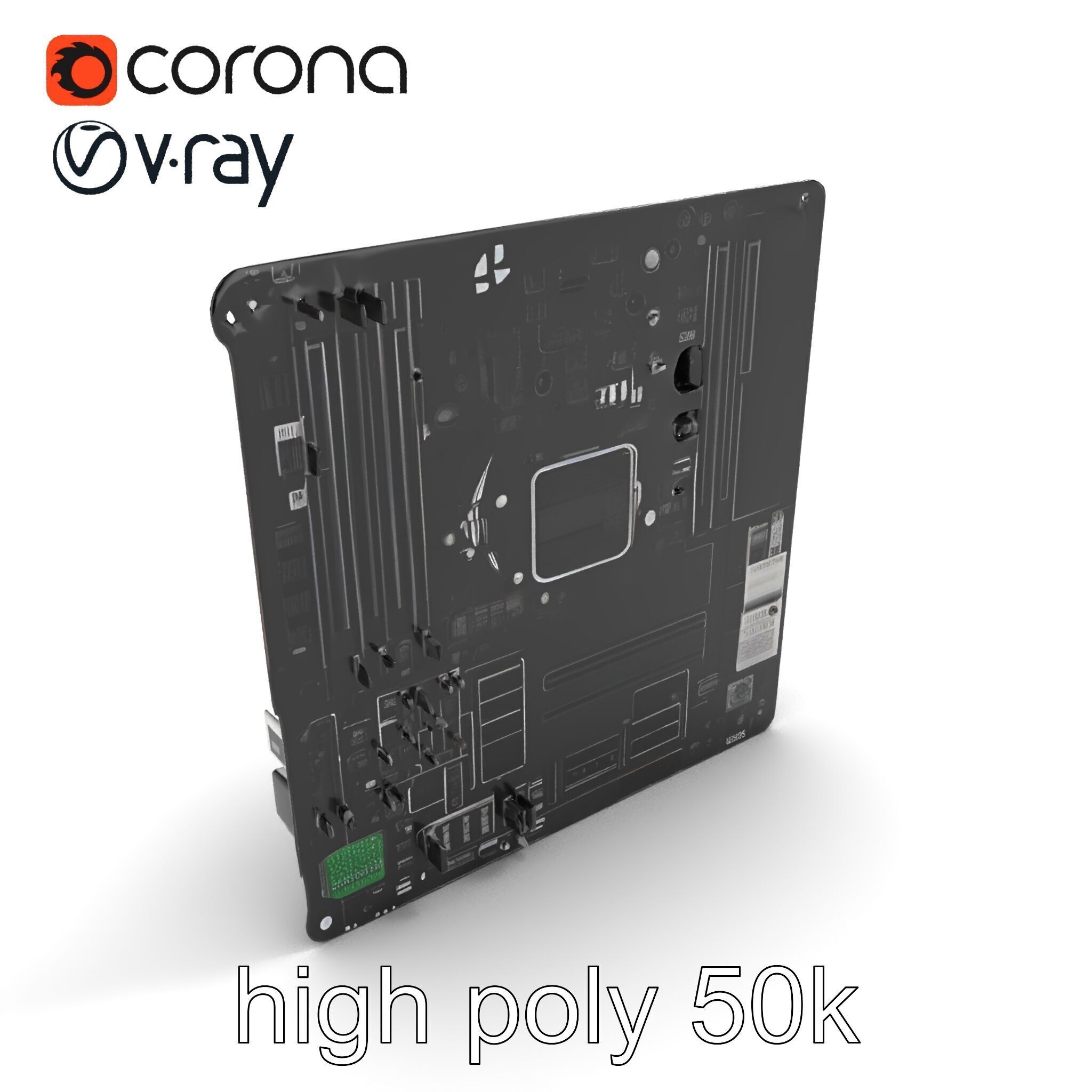 Compact HTPC Motherboard Model Pack with Black Silver Design Low-poly 3D model_12