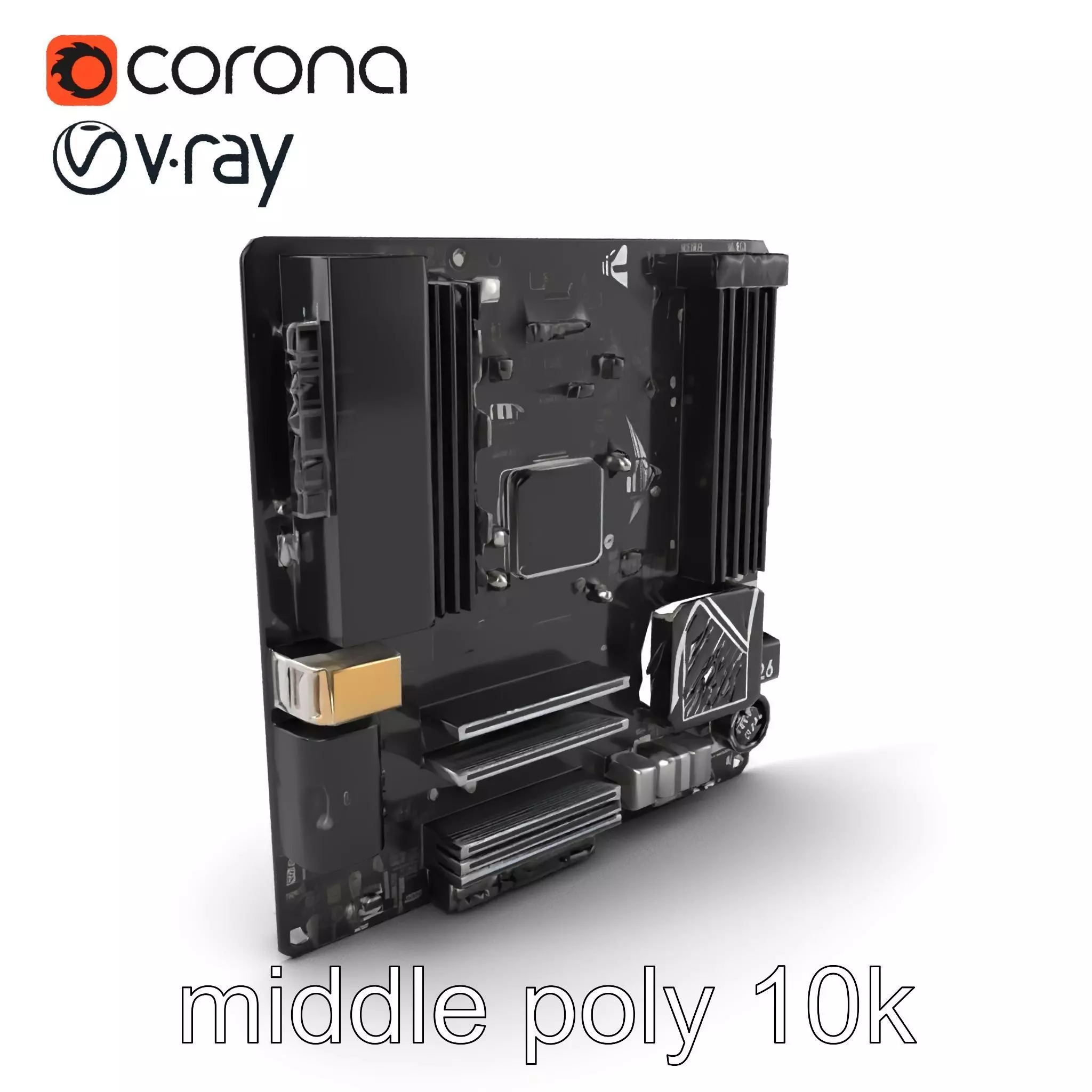 Compact HTPC Motherboard Model Pack with Black Silver Design Low-poly 3D model_0